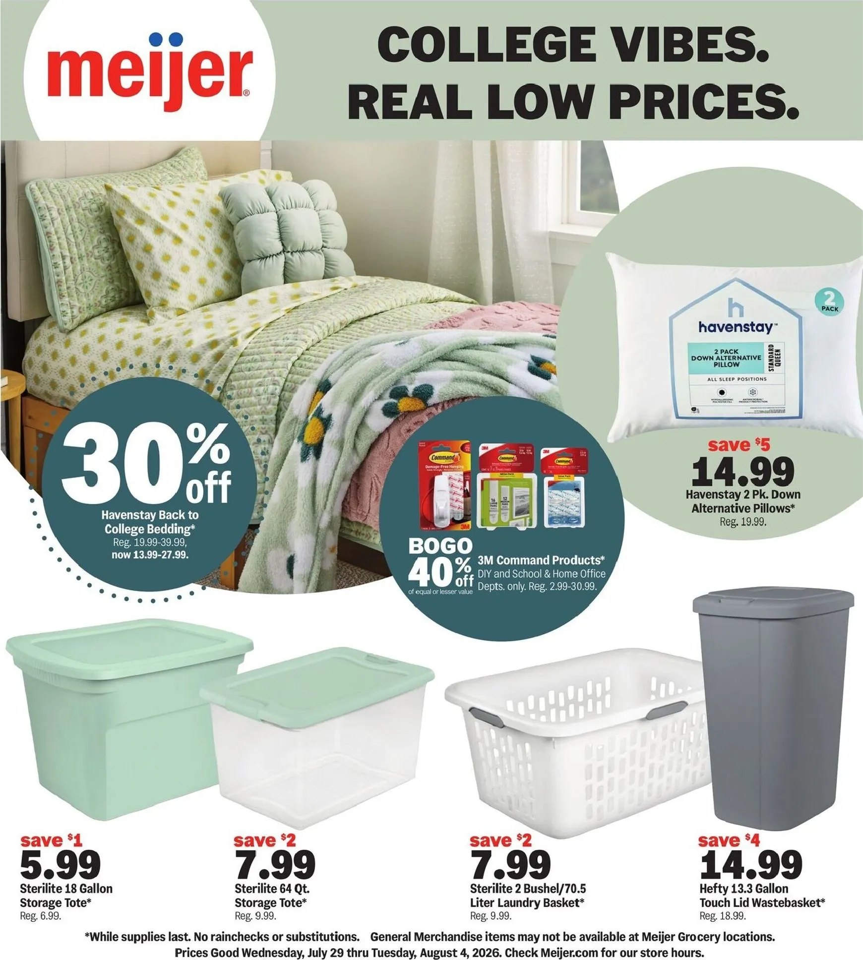 Future Meijer - College vibes. real low prices flyer valid from Wednesday 07/29/2026 to Tuesday 08/04/2026