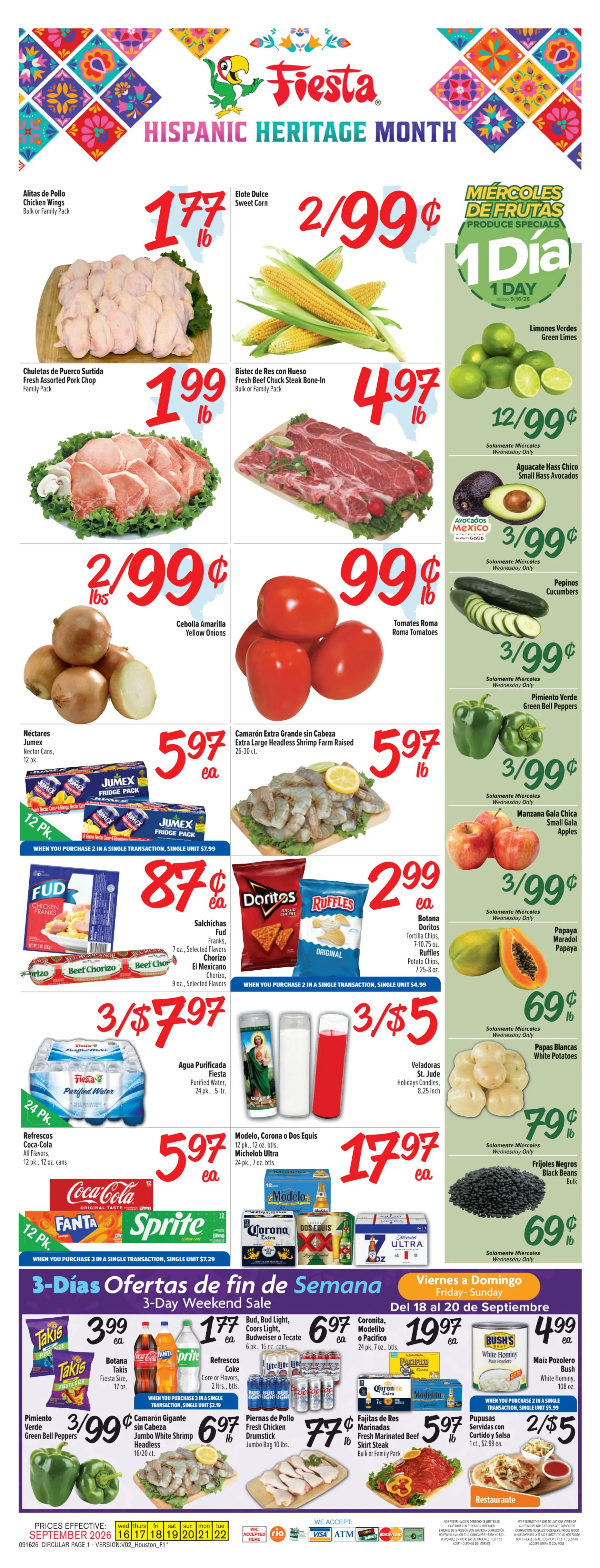 Weekly ad Current Fiesta Mart leaflet valid from Wednesday 09/16/2026 to Tuesday 09/22/2026 from September 16 to September 22 2026 - Page 1