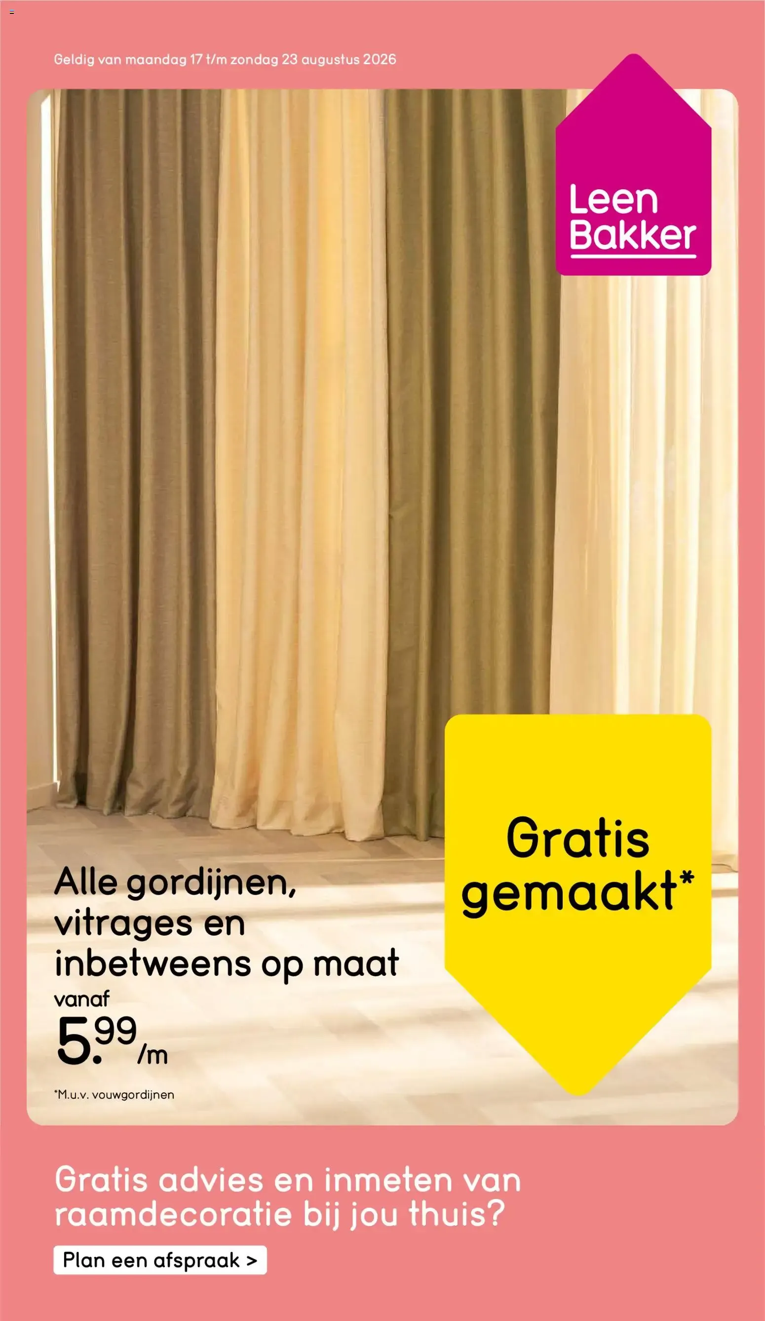 Leen Bakker - Oferta en cortinas y decoración de ventanas van 17 augustus tot 23 augustus 2026 - Folder pagina 1