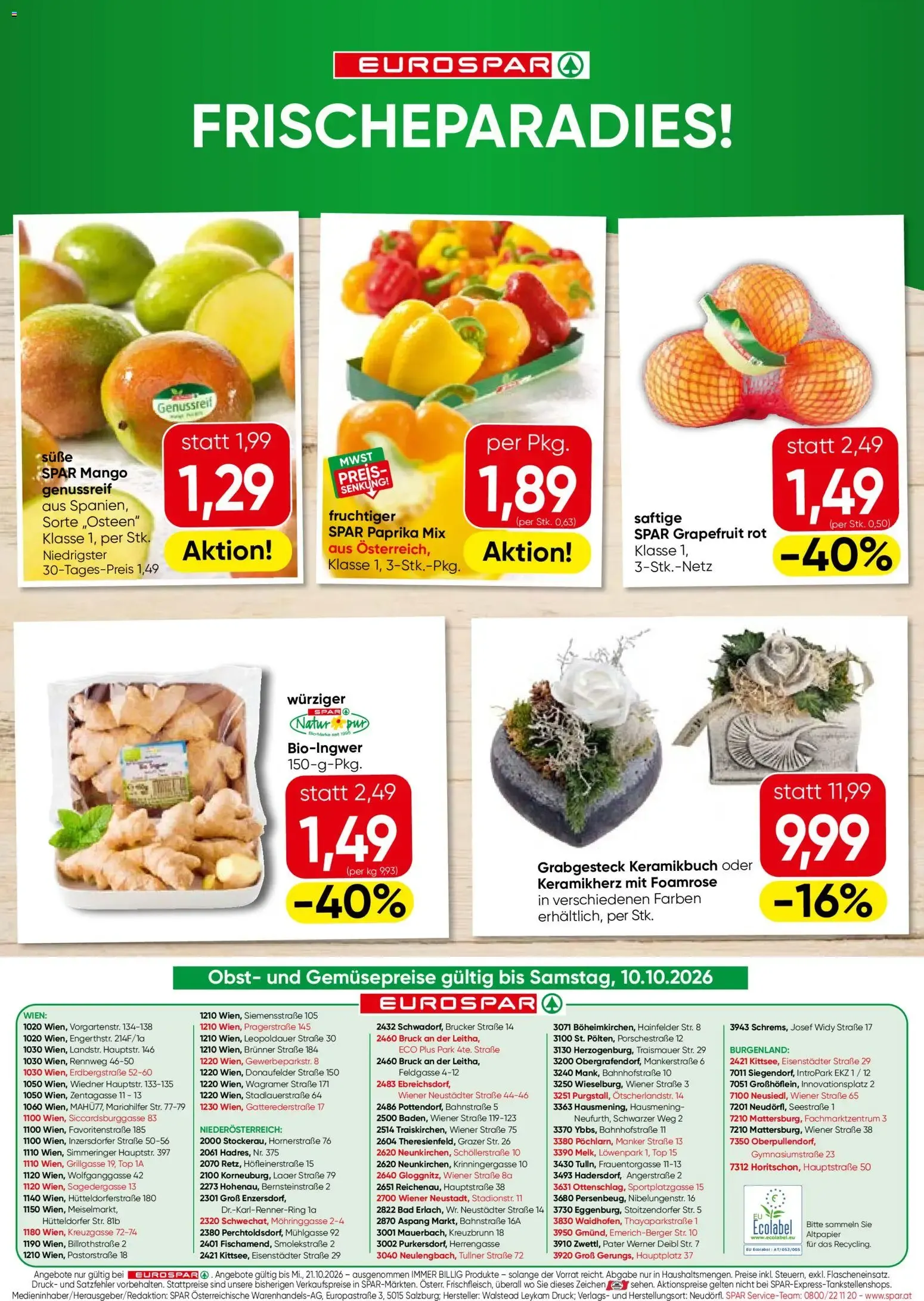 Eurospar Flugblatt von 08.10.2026 - Aktuelle Angebote von 8. Oktober bis 21. Oktober 2026 - Flugblätt seite  16