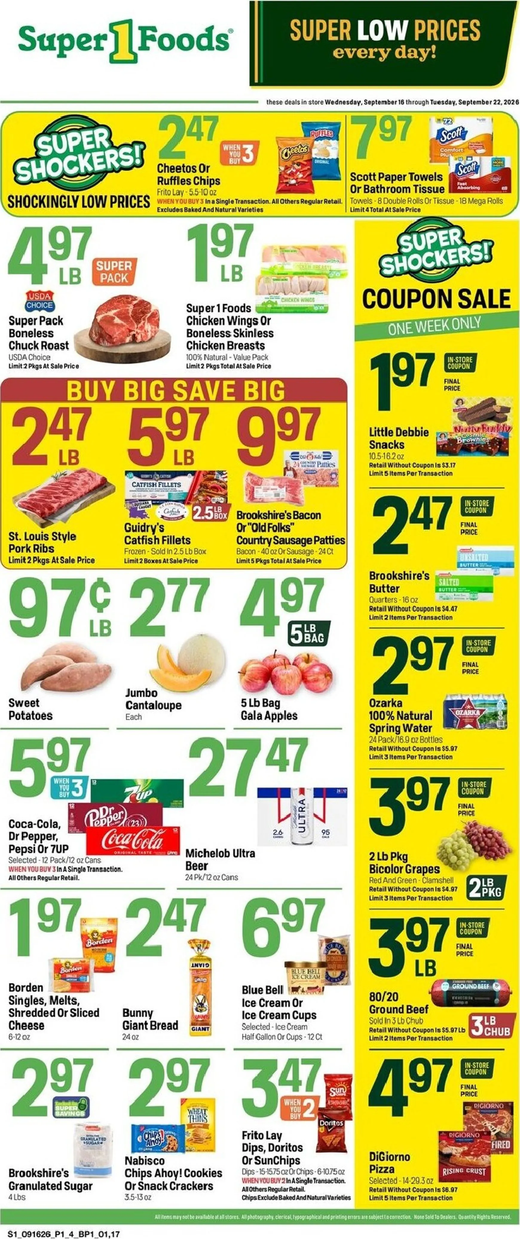 Weekly ad Current Super 1 Foods leaflet valid from Wednesday 09/16/2026 to Tuesday 09/22/2026 from September 16 to September 22 2026 - Page 1