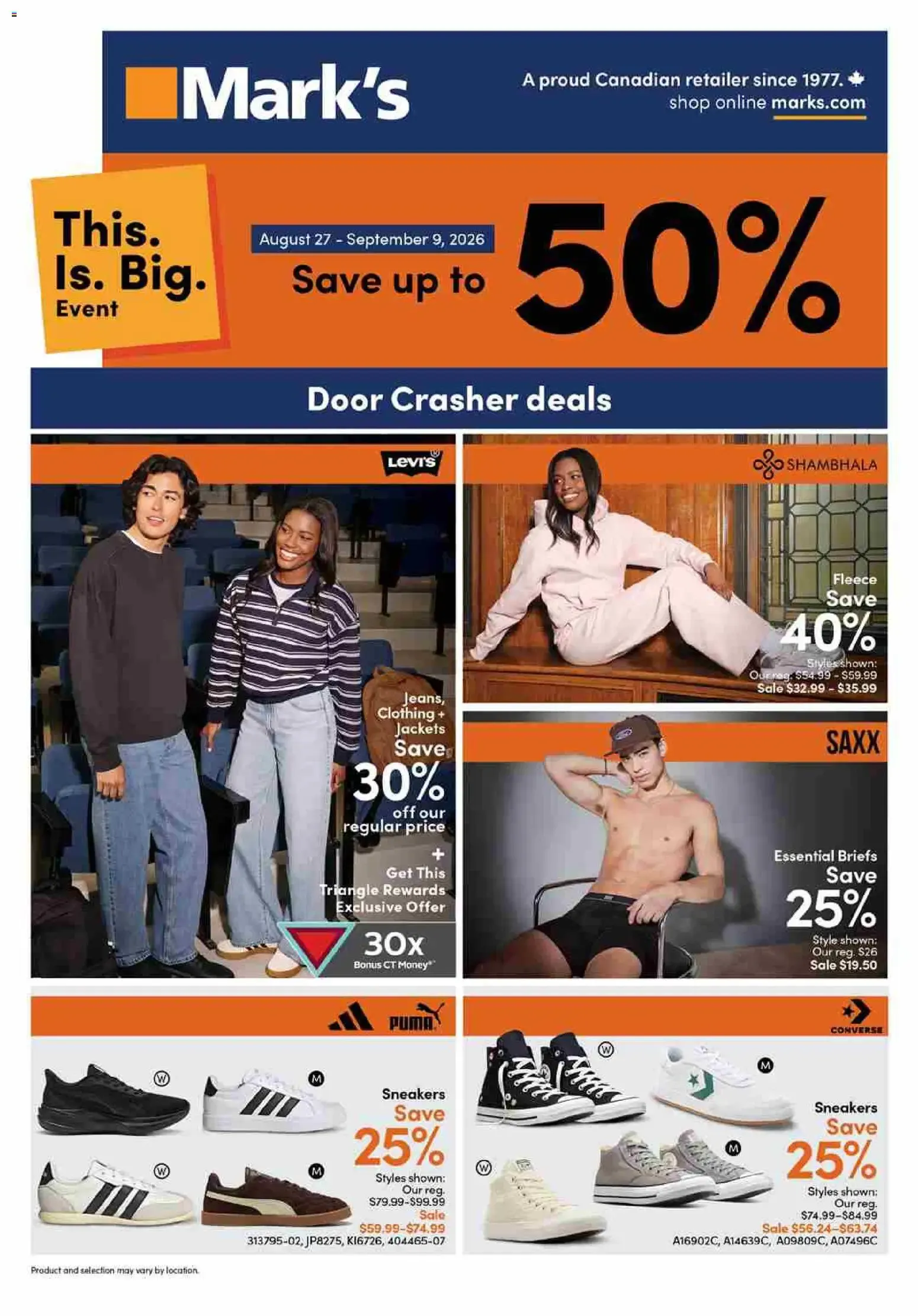 Mark's weekly flyer / circulaire from Aug 27, 2026 > weekly specials & deals from August 27 to September 9 2026 - flyer page 1