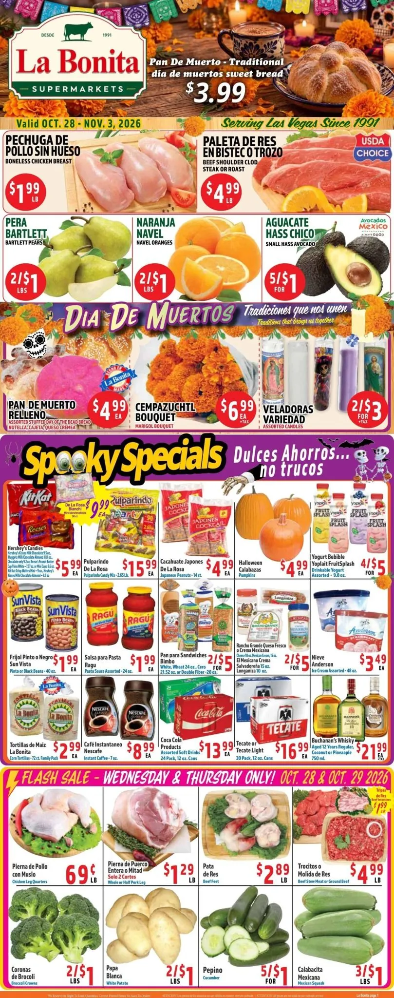 Weekly ad Current La Bonita leaflet valid from Wednesday 10/28/2026 to Tuesday 11/03/2026 from October 28 to November 3 2026 - Page 1