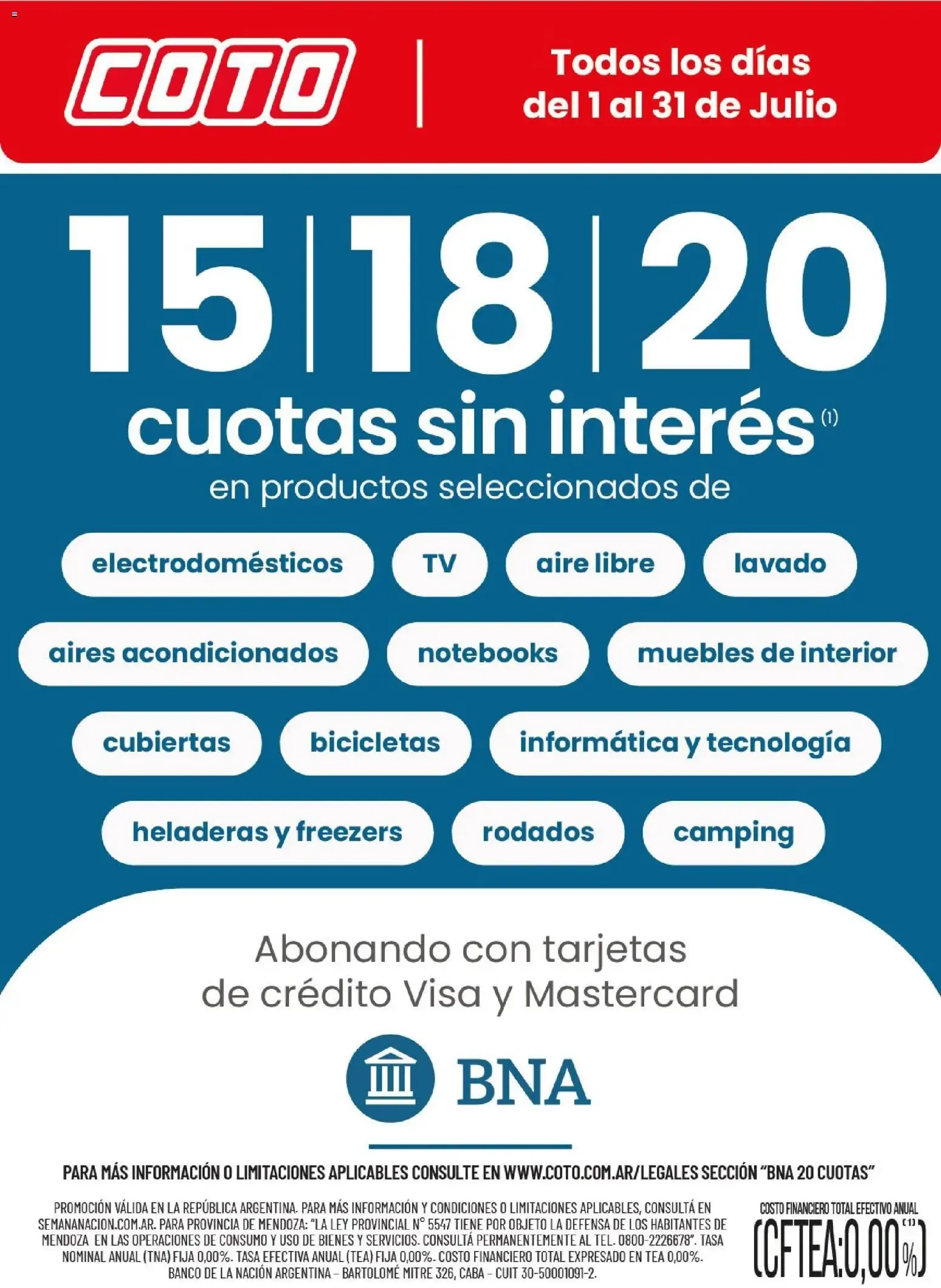 Ofertas de Coto - 15|18|20 cuotas sin interés con BNA 1 de julio al 31 de julio 2026 - Página 1 del catálogo
