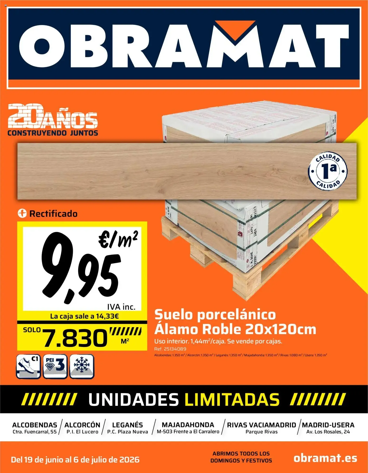 Catálogo de Obramat | Suelo porcelánico Álamo Roble 20x120cm 19 de junio al 6 de julio 2026 - Página 1