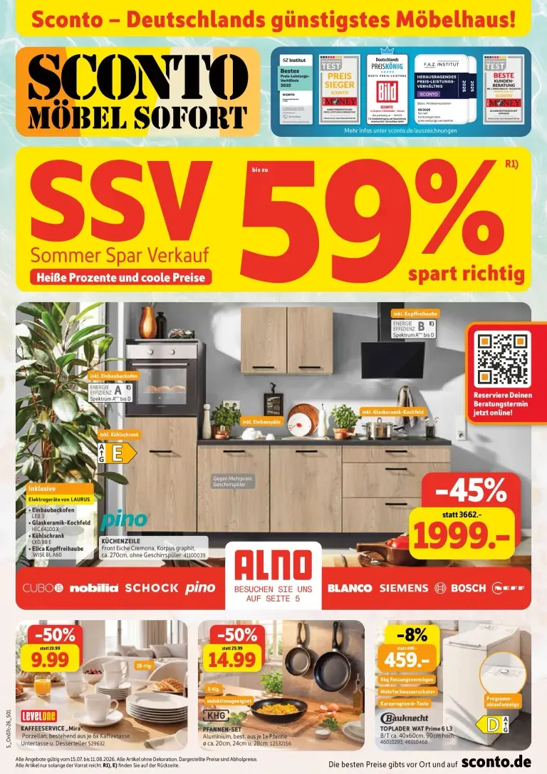 Sconto - Deutschlands günstigstes Möbelhaus! SSV Sommer Spar Verkauf von 15. Juli bis 11. August 2026 - Prospekt seite 1