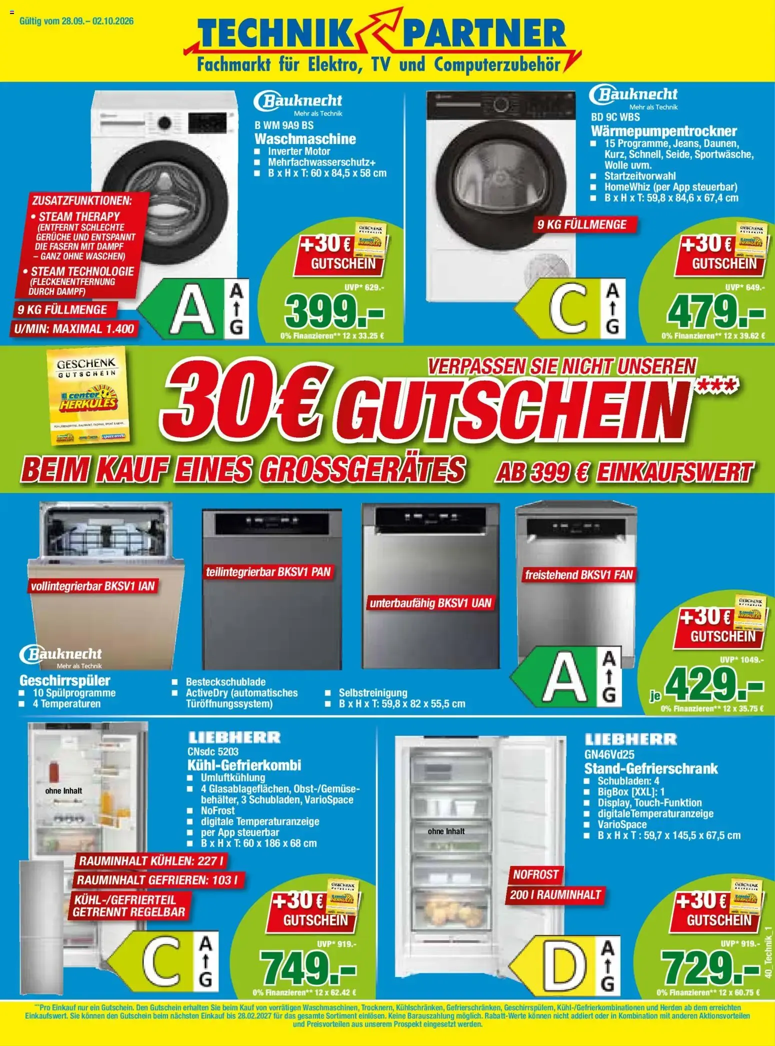 TECHNIK PARTNER Fachmarkt für Elektro, TV und Computerzubehör von 28. September bis 2. Oktober 2026 - Prospekt seite 1