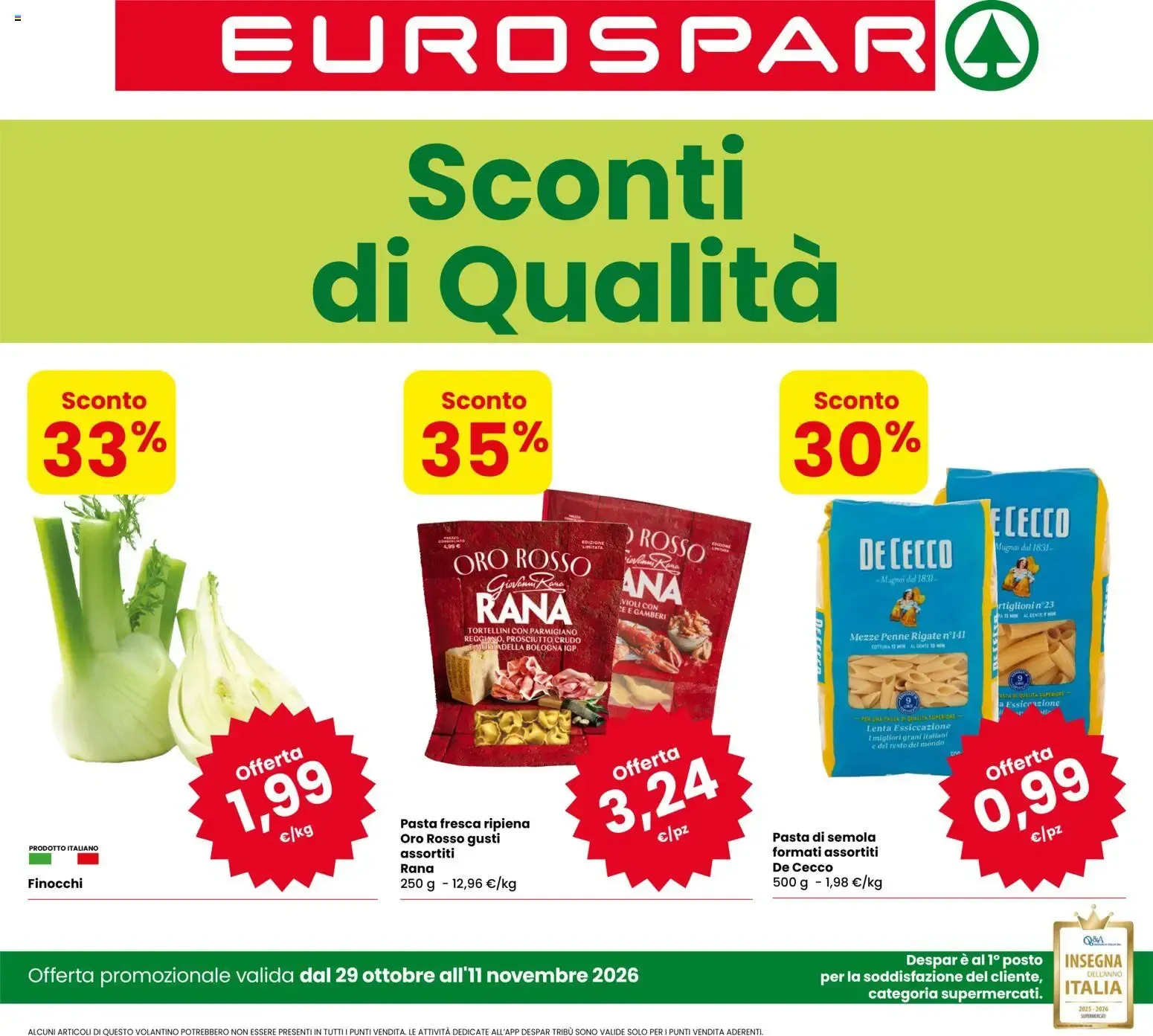 Eurospar volantino dal 29/10/2026 - online Offerte da 29 ottobre a 11 novembre di 2026 - Pagina del volantino 1