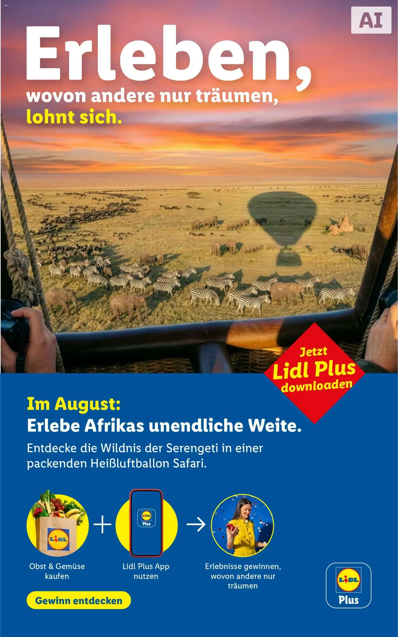 Lidl Plus: Erlebe Afrikas unendliche Weite im August von 1. August bis 31. August 2026 - Flugblätt seite  1