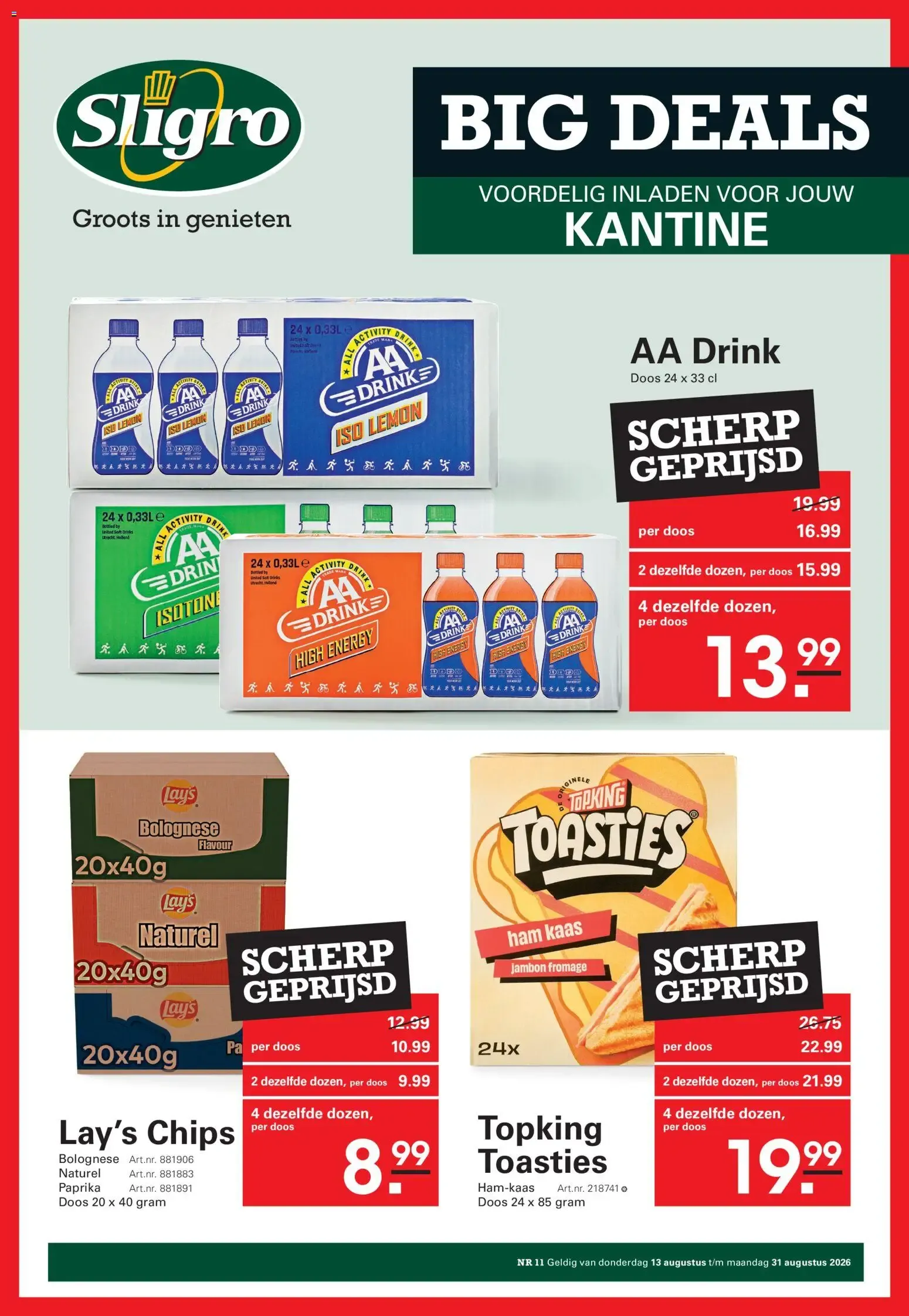 Sligro Big Deals para Kantine van 13 augustus tot 31 augustus 2026 - Folder pagina 1