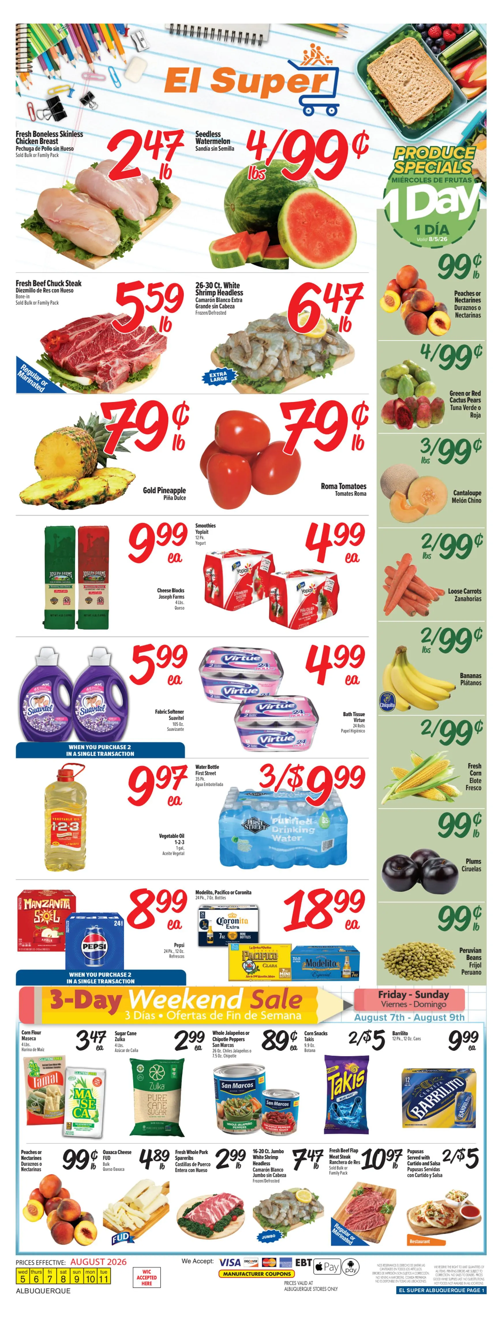 Weekly ad Current El Super leaflet valid from Wednesday 08/05/2026 to Tuesday 08/11/2026 from August 5 to August 11 2026 - Page 1