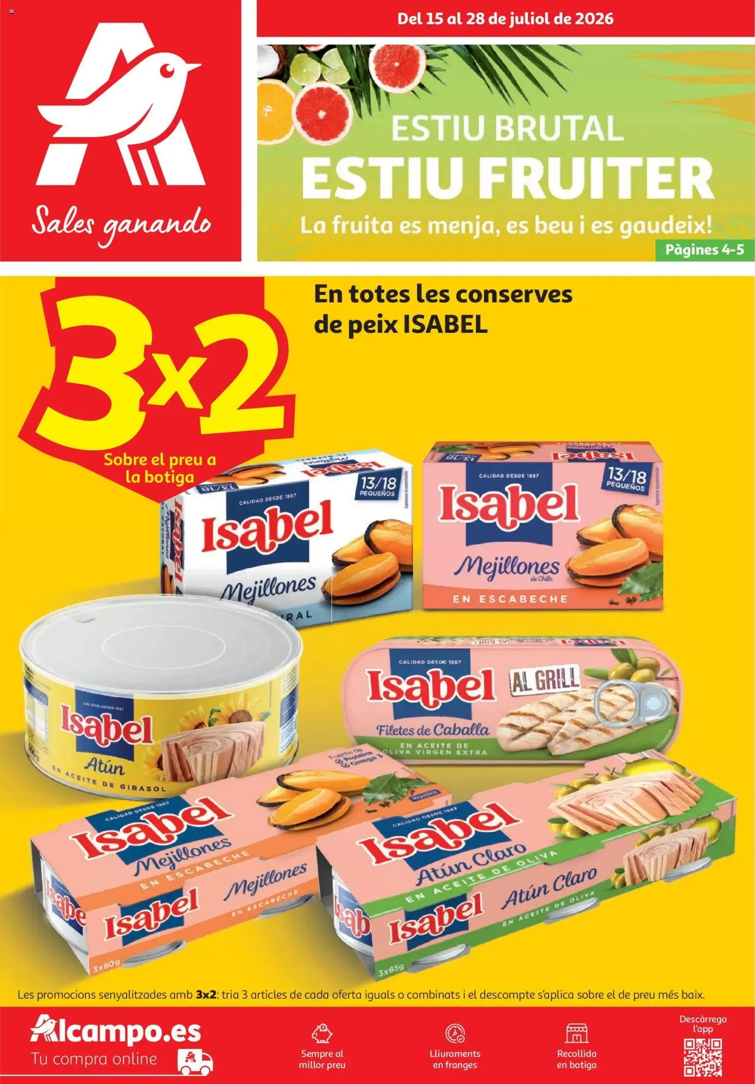 Catálogo de Alcampo: Estiu Fruiter y Ofertas Isabel 3x2 15 de julio al 28 de julio 2026 - Página 1