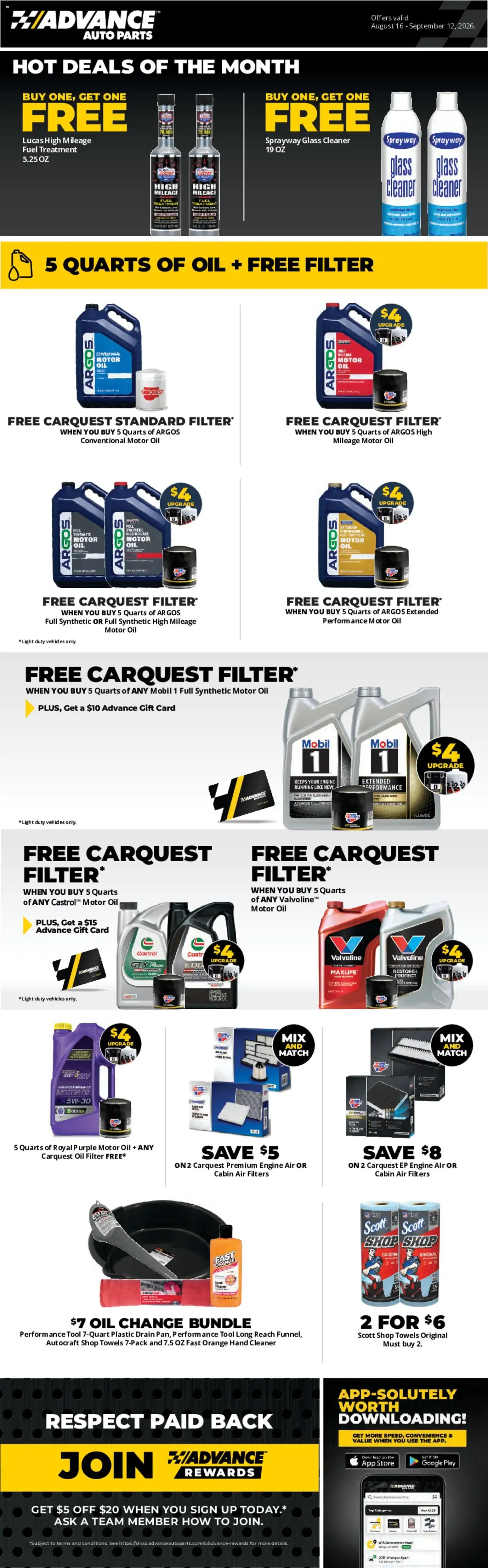 Weekly promotion Advance Auto Parts Weekly Ad from 08/16/2026 - Flyer spanning from August 16 to September 12 2026 - Page 1 for Catalogue 365