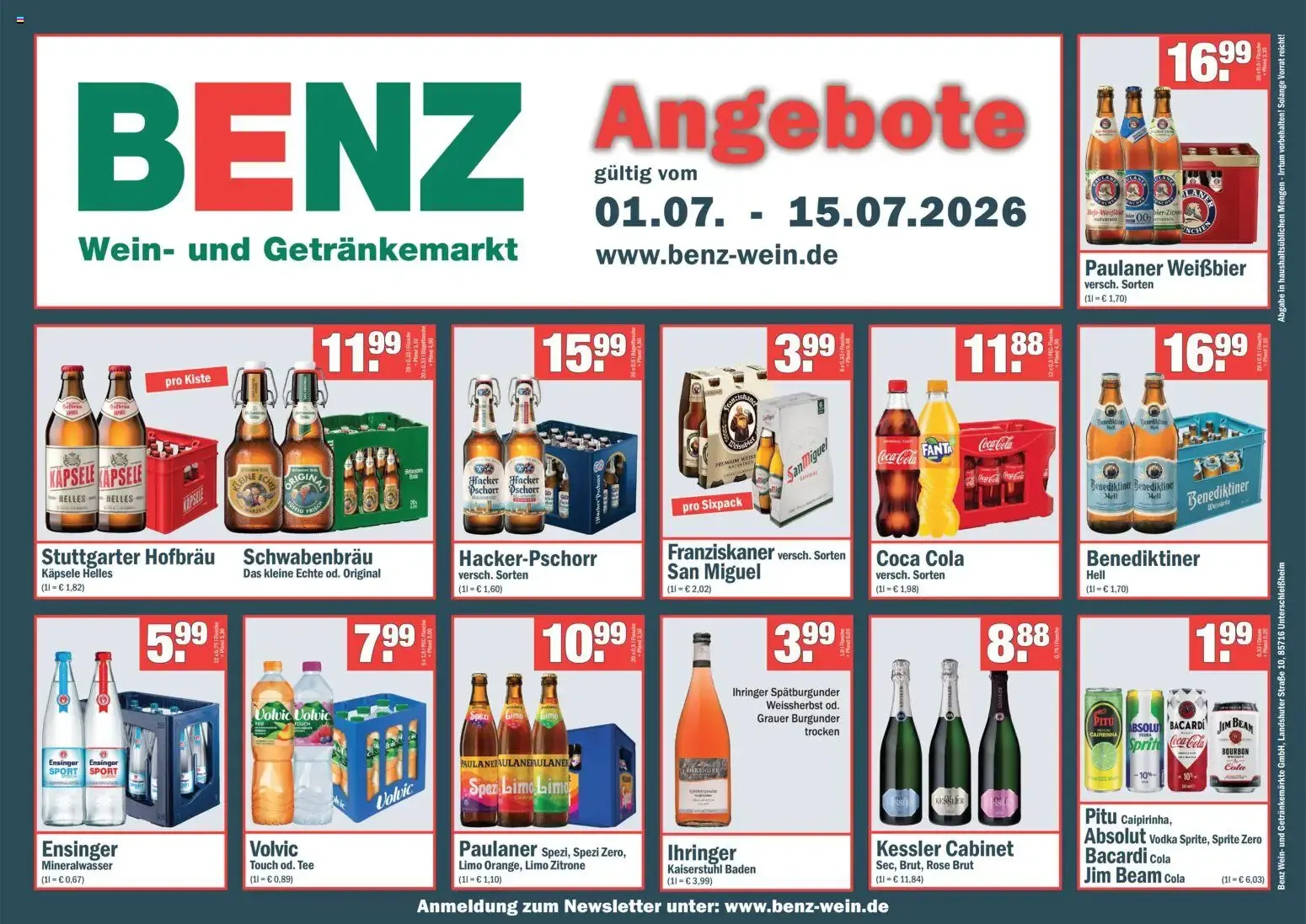 Benz Angebote Wein- und Getränkemarkt von 1. Juli bis 15. Juli 2026 - Prospekt seite 1