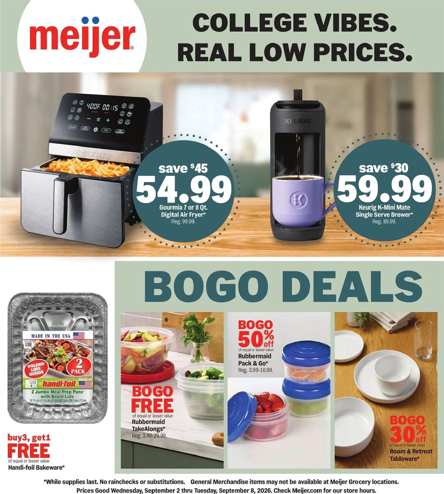Current Meijer - College vibes leaflet valid from Wednesday 09/02/2026 to Tuesday 09/08/2026