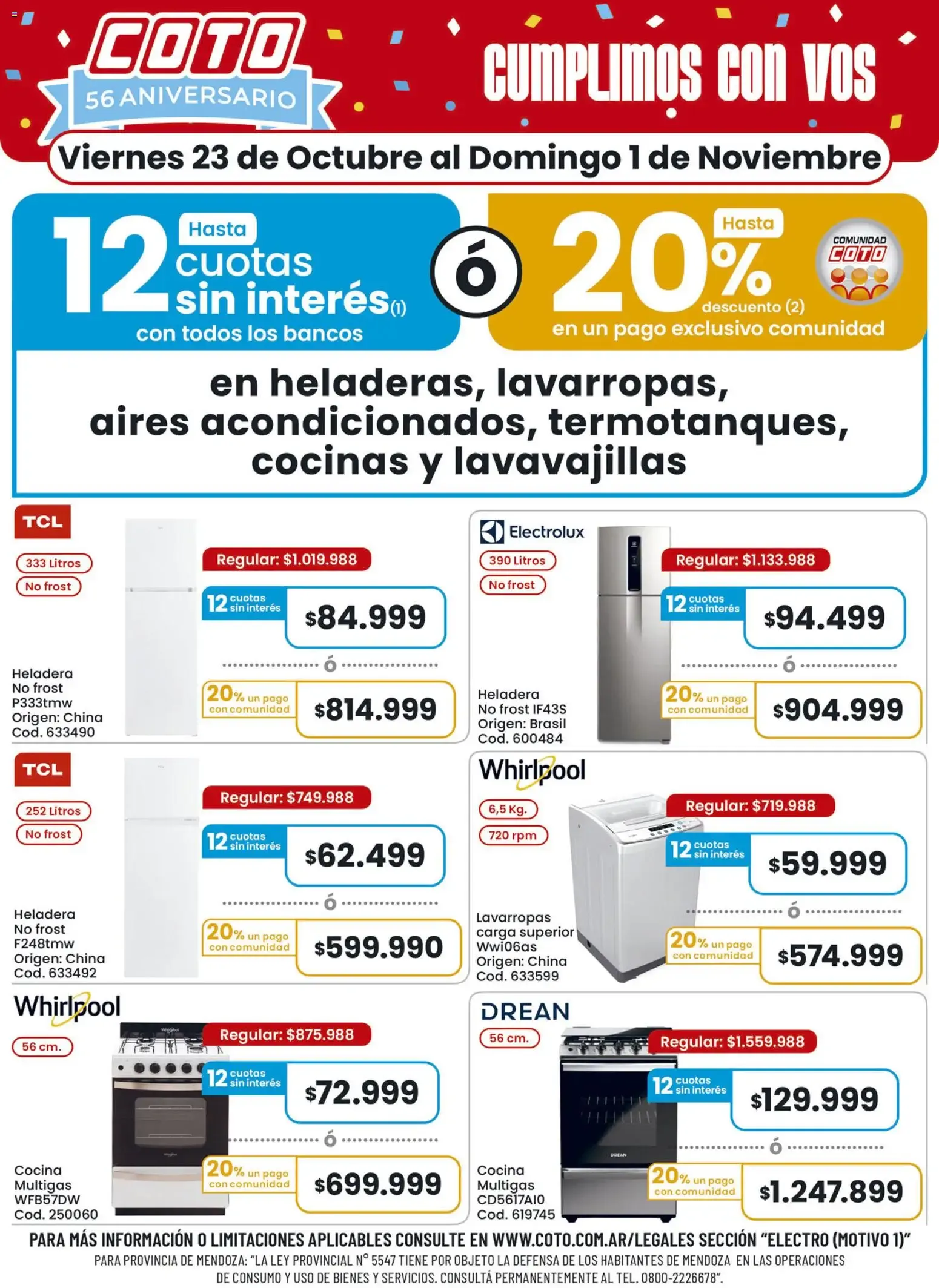 Ofertas de Coto 56 Aniversario: Ofertas en Electrodomésticos 23 de octubre al 1 de noviembre 2026 - Página 1 del catálogo