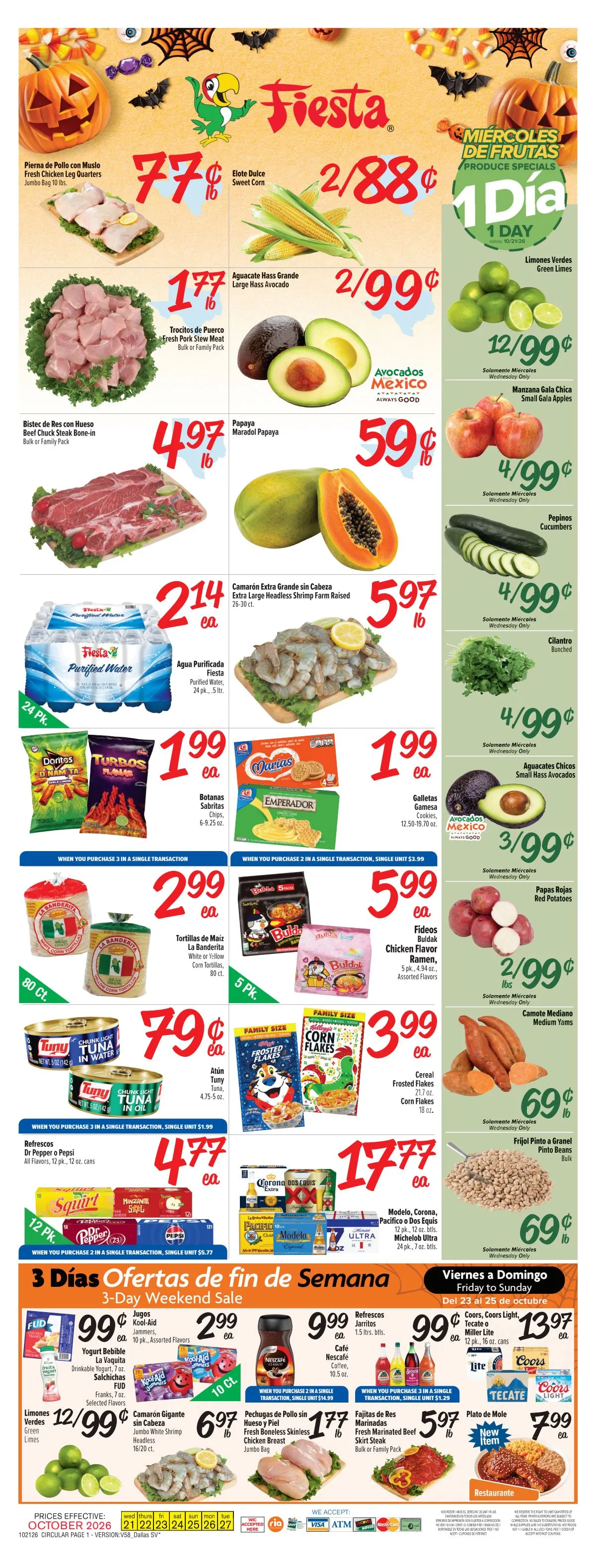 Weekly promotion Fiesta: 3 Días Ofertas de fin de Semana spanning from October 21 to October 27 2026 - Page 1 for Catalogue 365