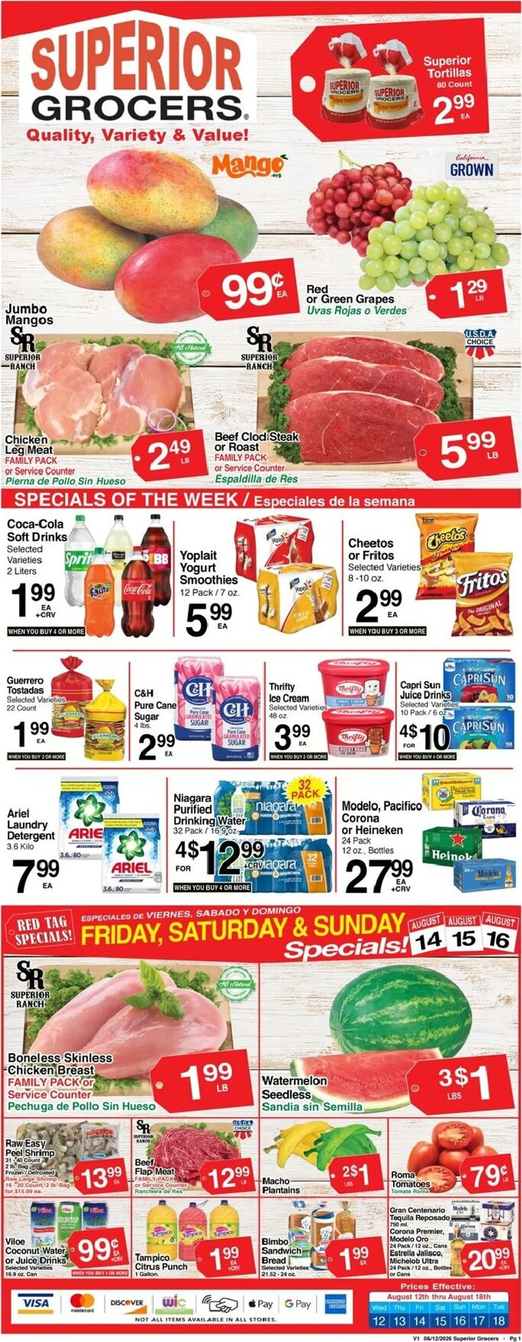 Weekly ad Current Superior Grocers leaflet valid from Wednesday 08/12/2026 to Tuesday 08/18/2026 from August 12 to August 18 2026 - Page 1