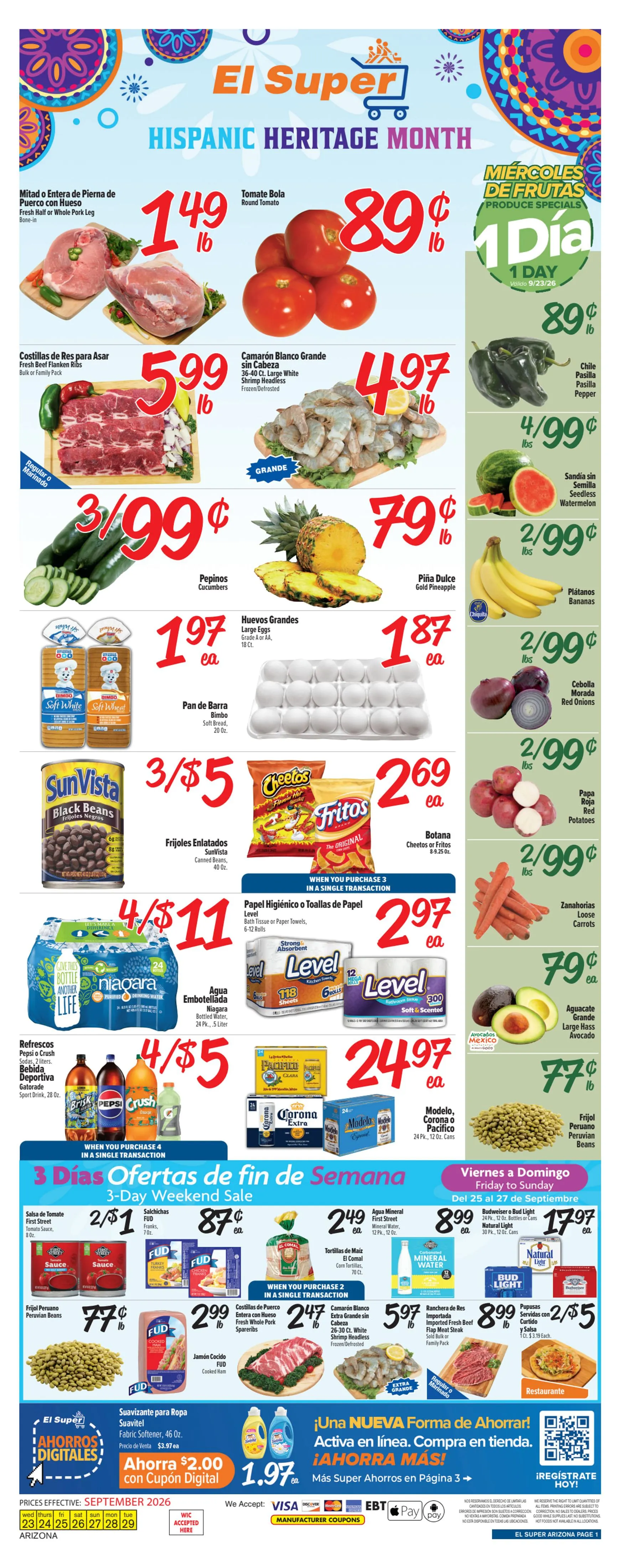 Weekly ad Current El Super leaflet valid from Wednesday 09/23/2026 to Tuesday 09/29/2026 from September 23 to September 29 2026 - Page 1