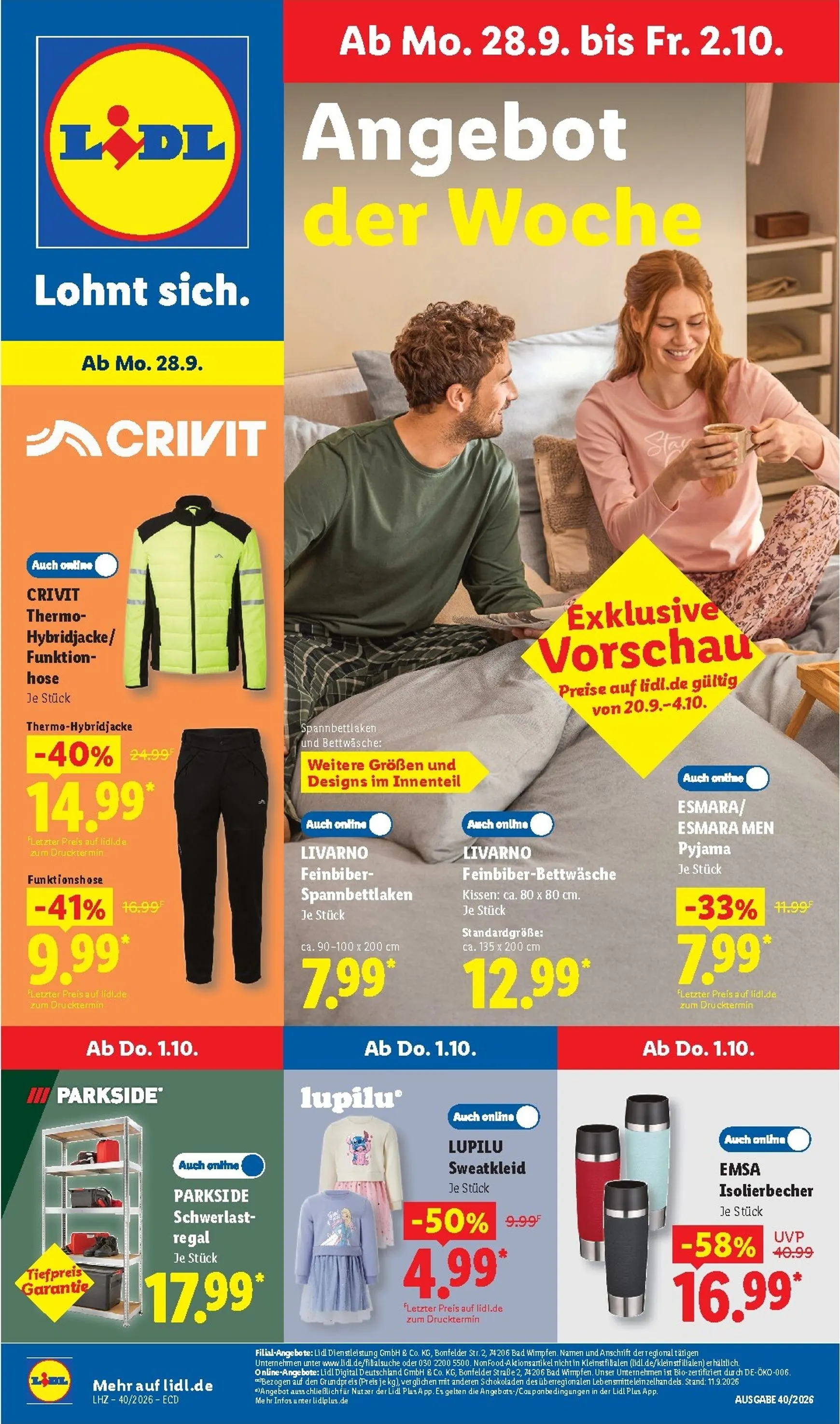 Lidl - Nonfood Prospekt nächste Woche – von Montag 28.09.2026 bis Freitag 02.10.2026 von 28. September bis 2. Oktober 2026 - Prospekt seite 1