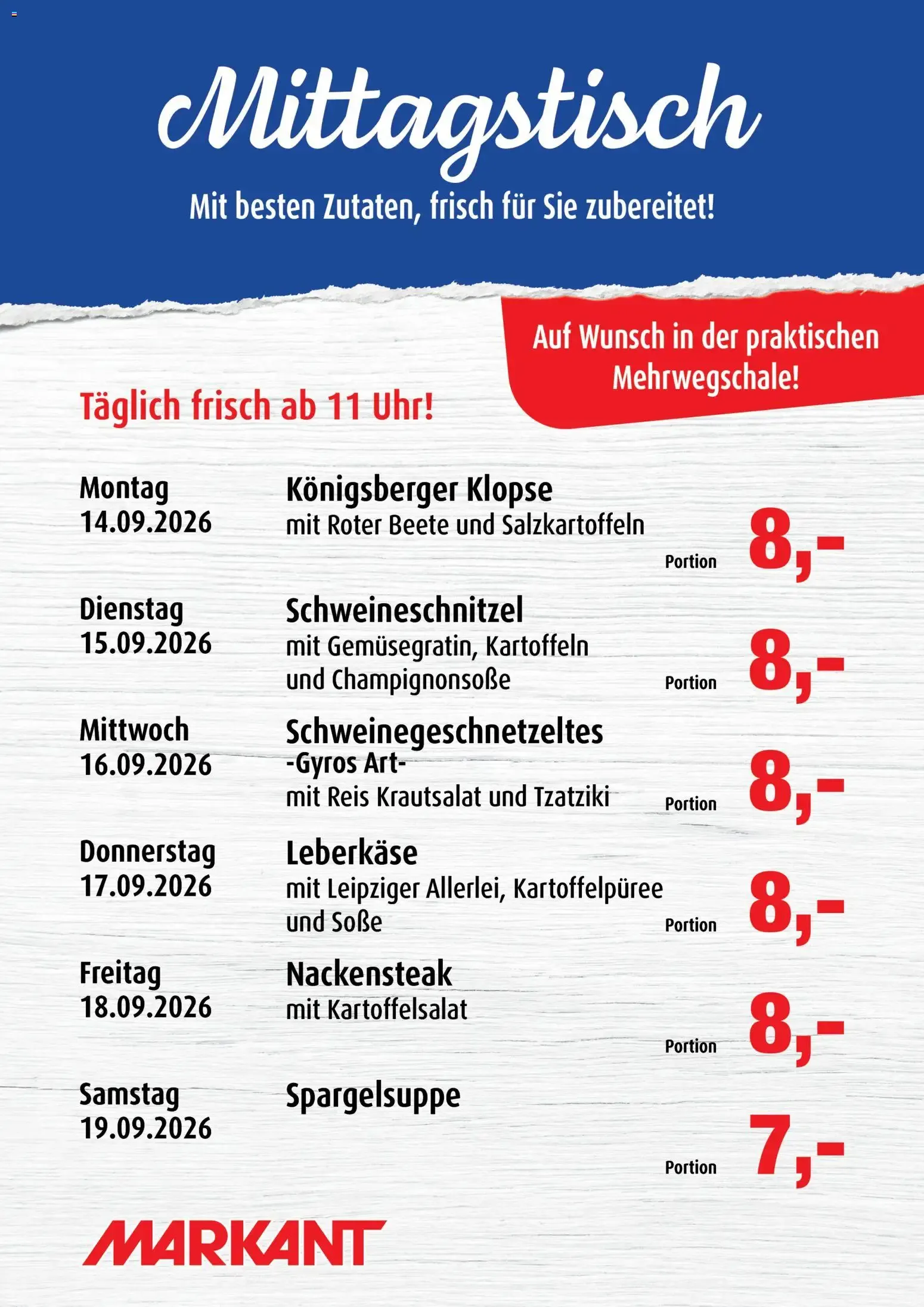 Markant Mittagstisch (ab 14.09.2026) zum Blättern von 14. September bis 19. September 2026 - Prospekt seite 1