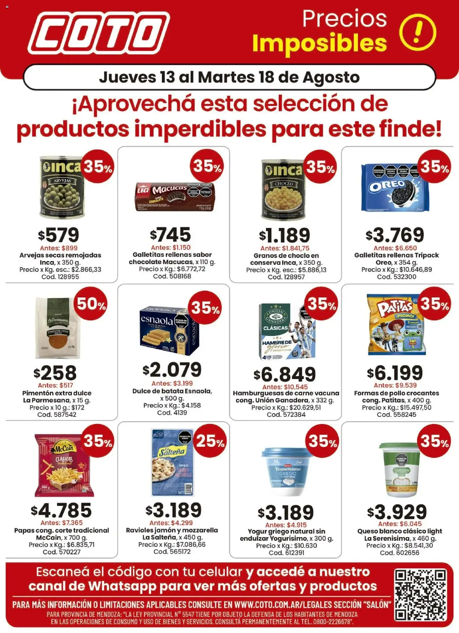 Ofertas de Coto - Precios Imposibles! Aprovechá esta selección de productos imperdibles para este finde! 13 de agosto al 18 de agosto 2026 - Página 1 del catálogo