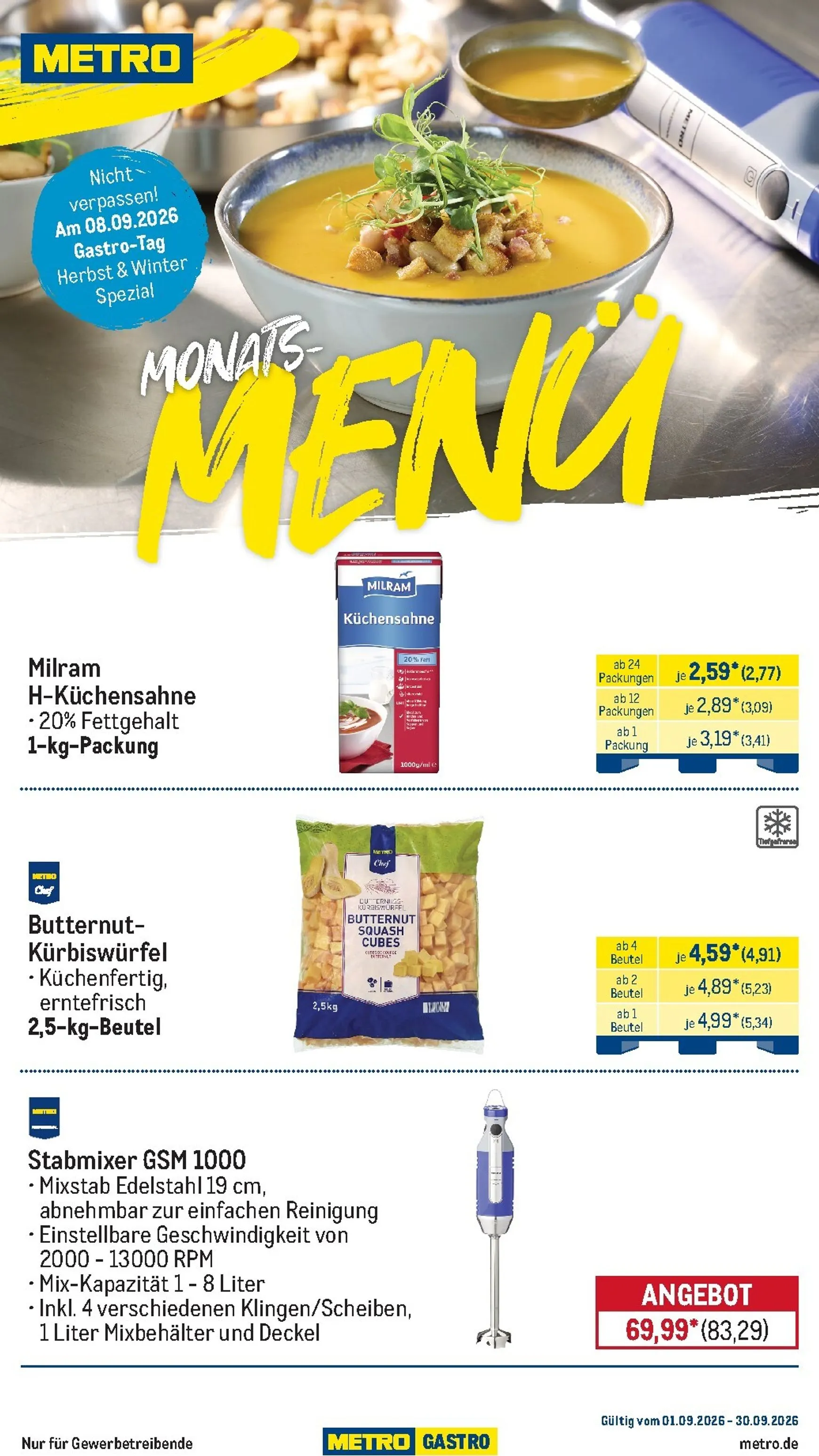 Metro - Monats Menü Prospekt – von Dienstag 01.09.2026 bis Mittwoch 30.09.2026 von 1. September bis 30. September 2026 - Prospekt seite 1