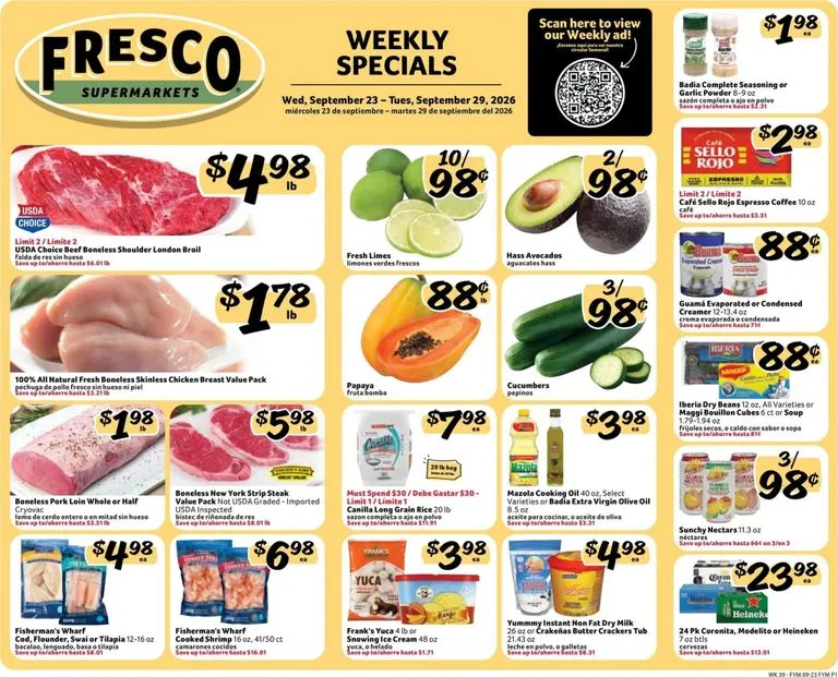 Weekly ad Current Fresco y Más leaflet valid from Wednesday 09/23/2026 to Tuesday 09/29/2026 from September 23 to September 29 2026 - Page 1