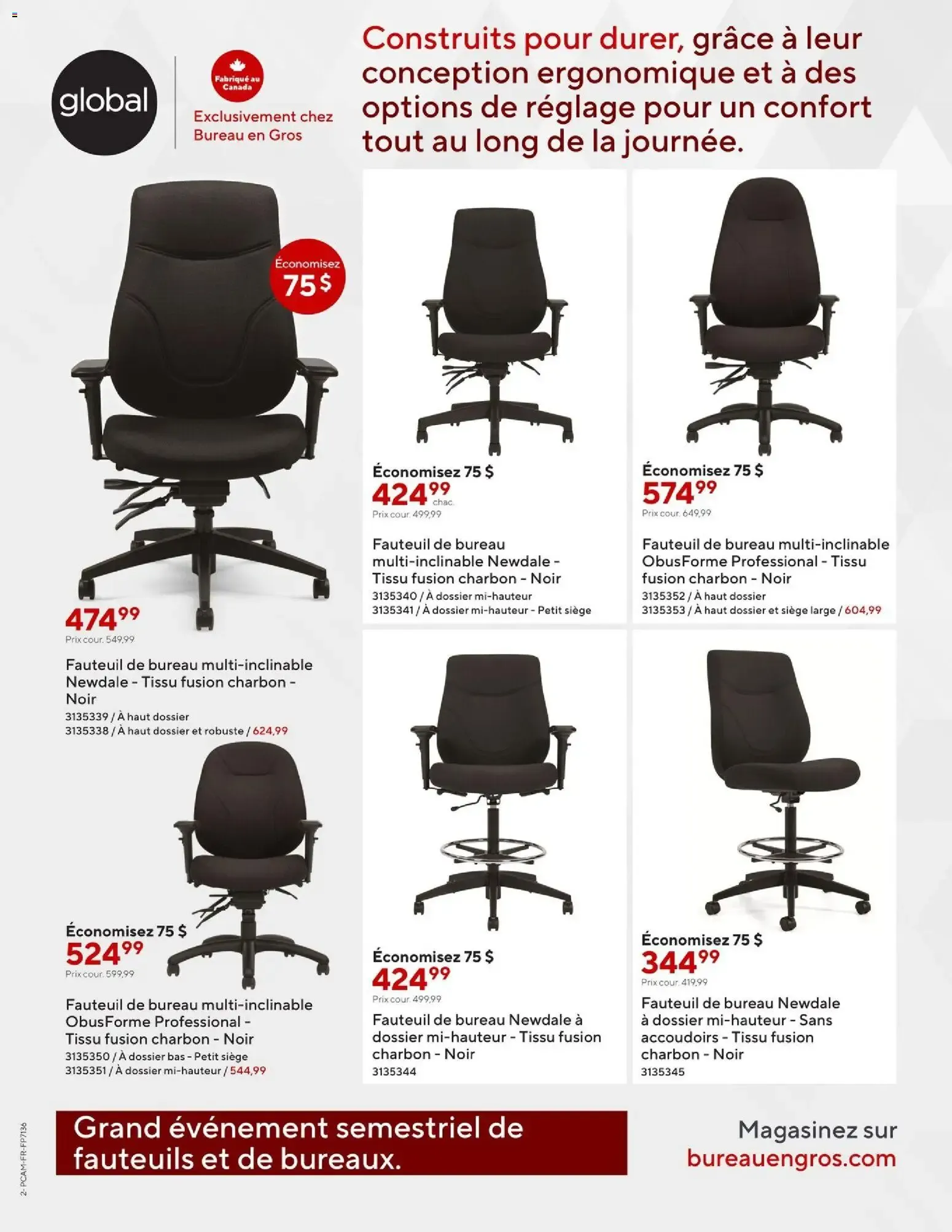 Grand événement semestriel de fauteuils et de bureaux. Économisez jusqu'à 40% Fauteuils à partir de 79,99 $ from October 16 to November 5 2026 - flyer page 3