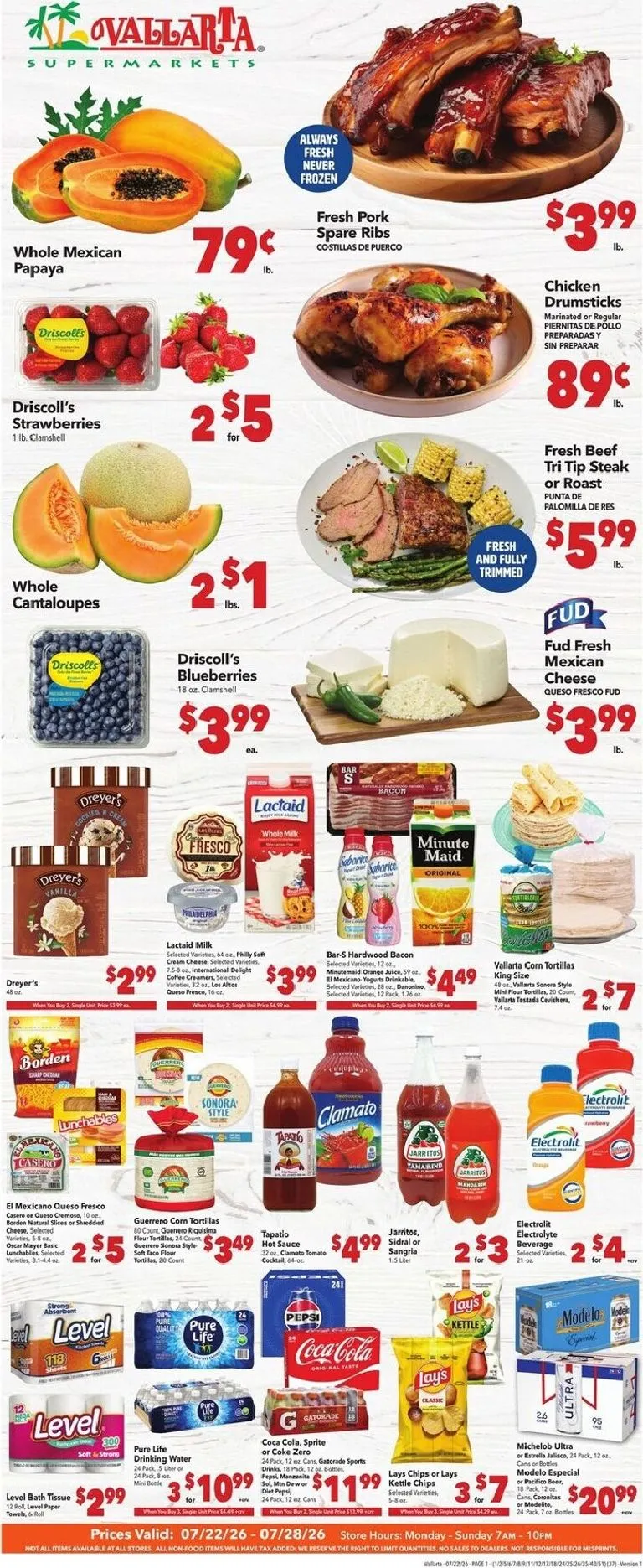 Weekly ad Current Vallarta leaflet valid from Wednesday 07/22/2026 to Tuesday 07/28/2026 from July 22 to July 28 2026 - Page 1