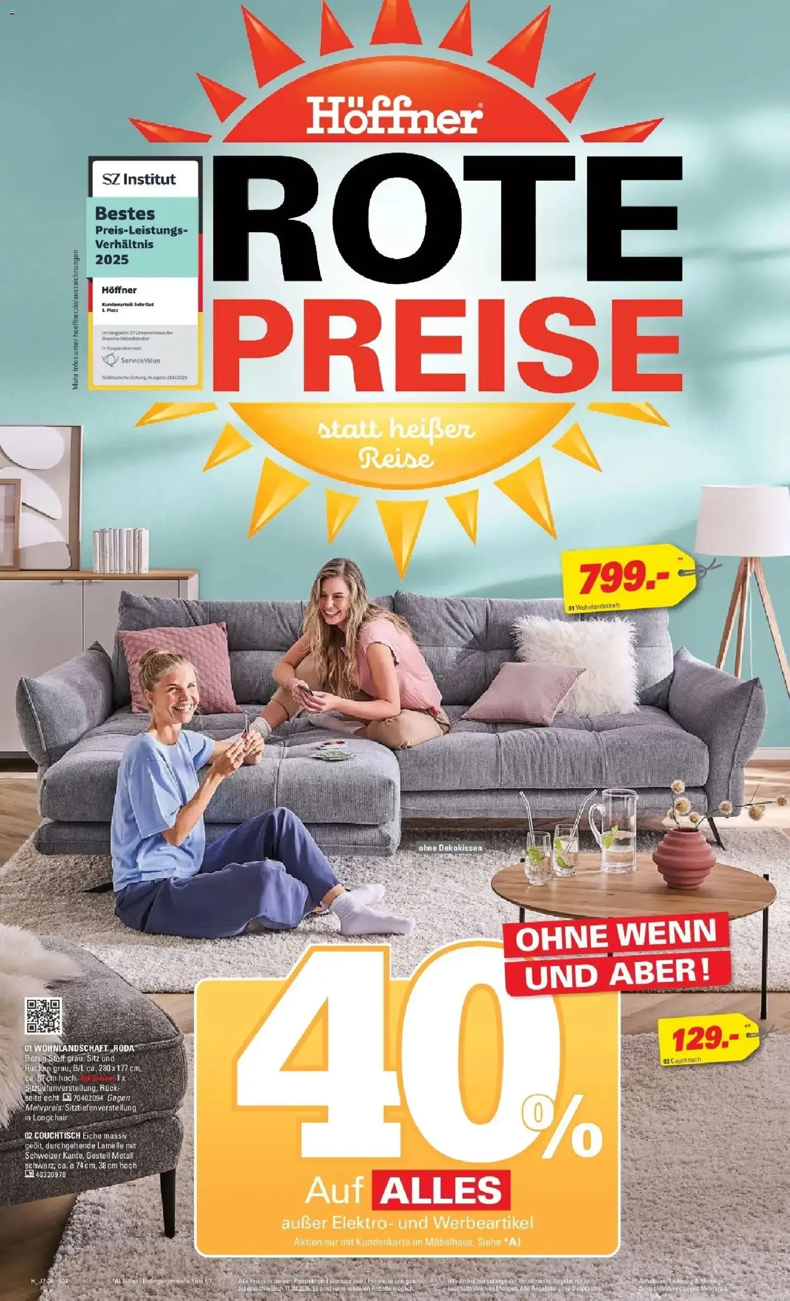 Höffner ROTE PREISE statt heißer Reise von 29. Juli bis 11. August 2026 - Prospekt seite 1