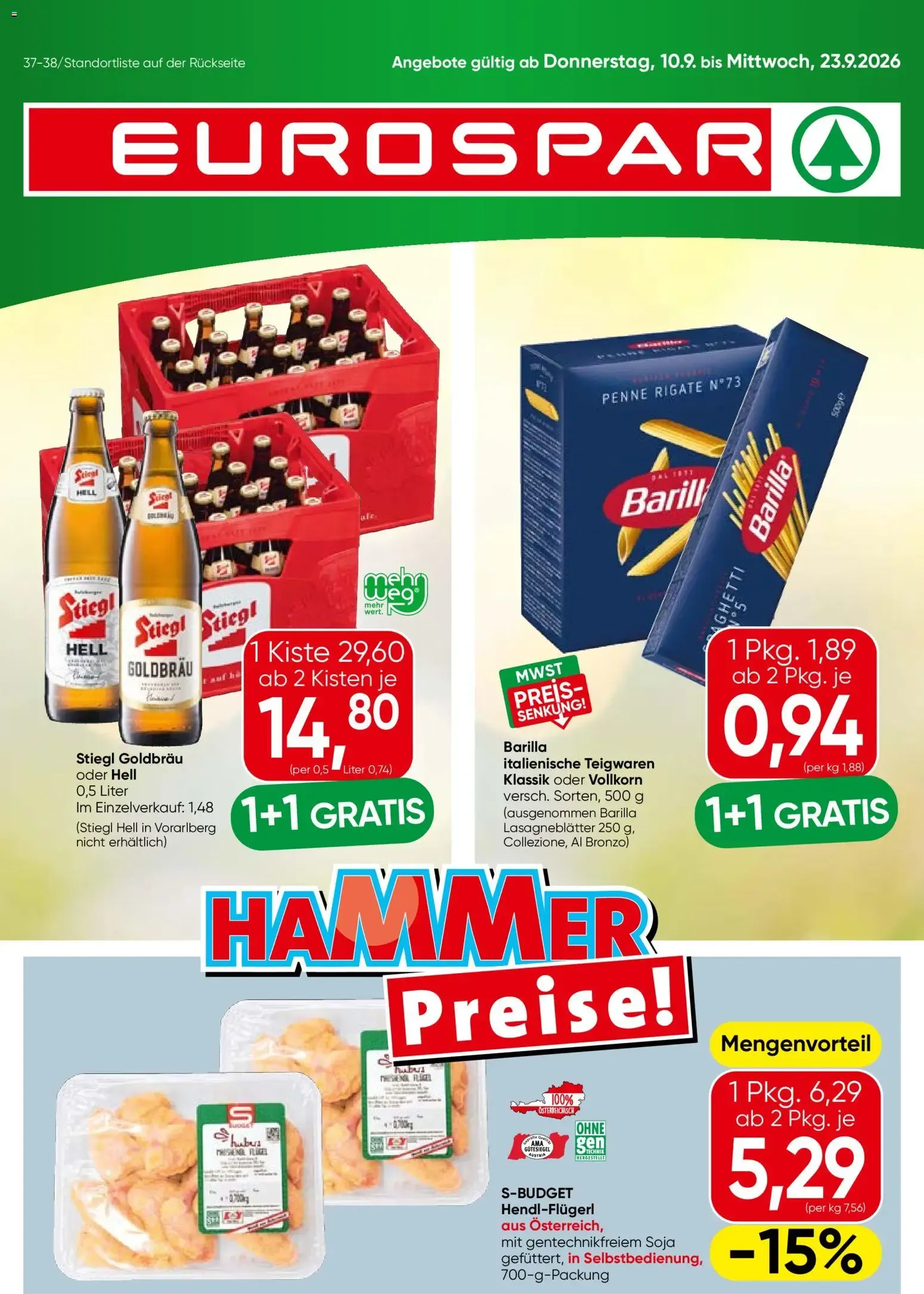 Eurospar Flugblatt von 10.09.2026 - Aktuelle Angebote von 10. September bis 23. September 2026 - Flugblätt seite  1
