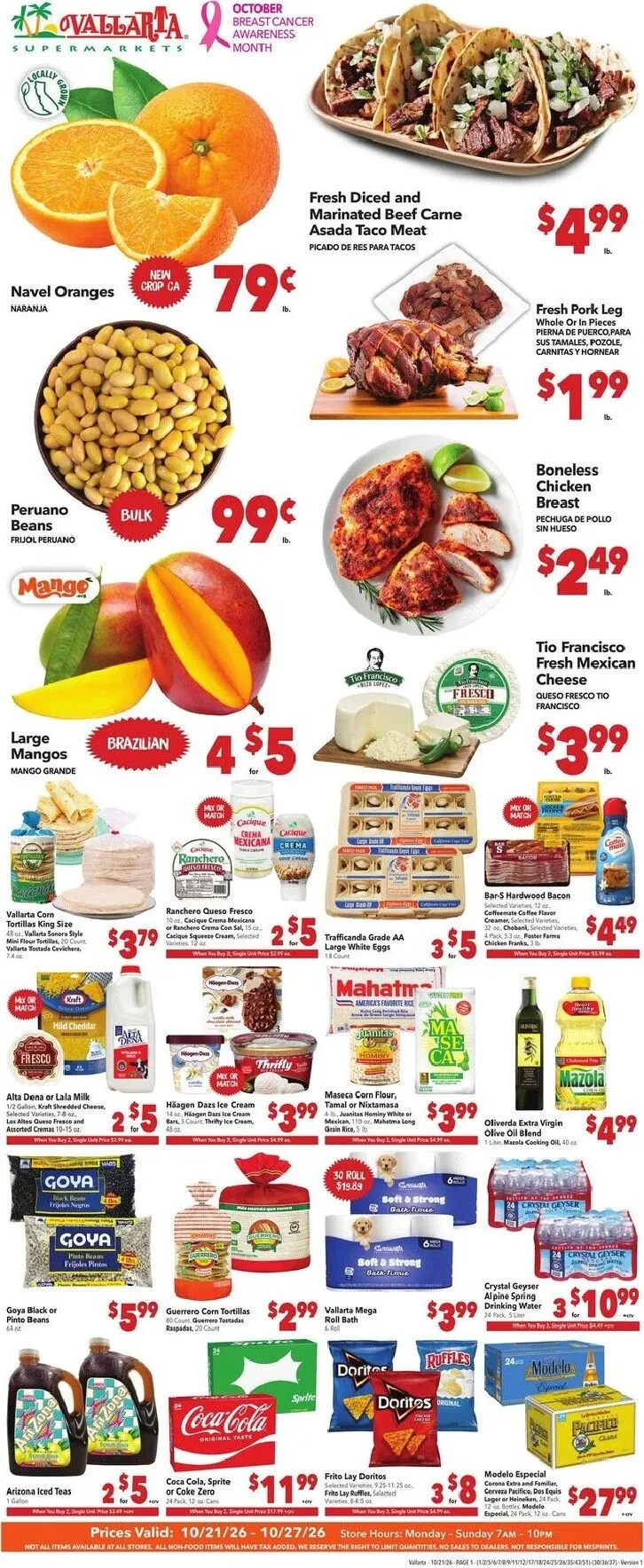 Weekly promotion Current Vallarta leaflet valid from Wednesday 10/21/2026 to Tuesday 10/27/2026 spanning from October 21 to October 27 2026 - Page 1 for Catalogue 365