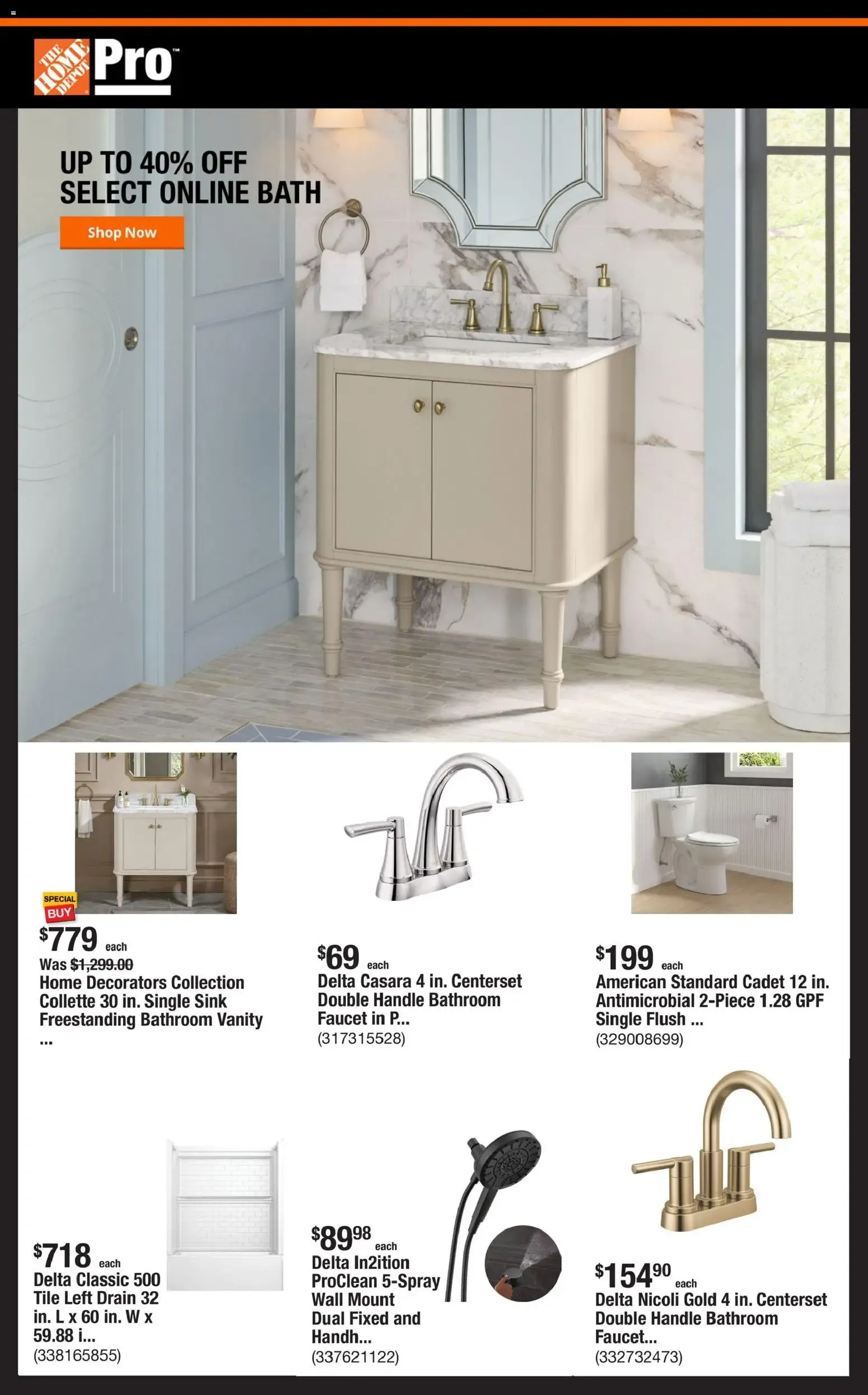 The Home Depot Pro - Up to 40% Off Select Online Bath