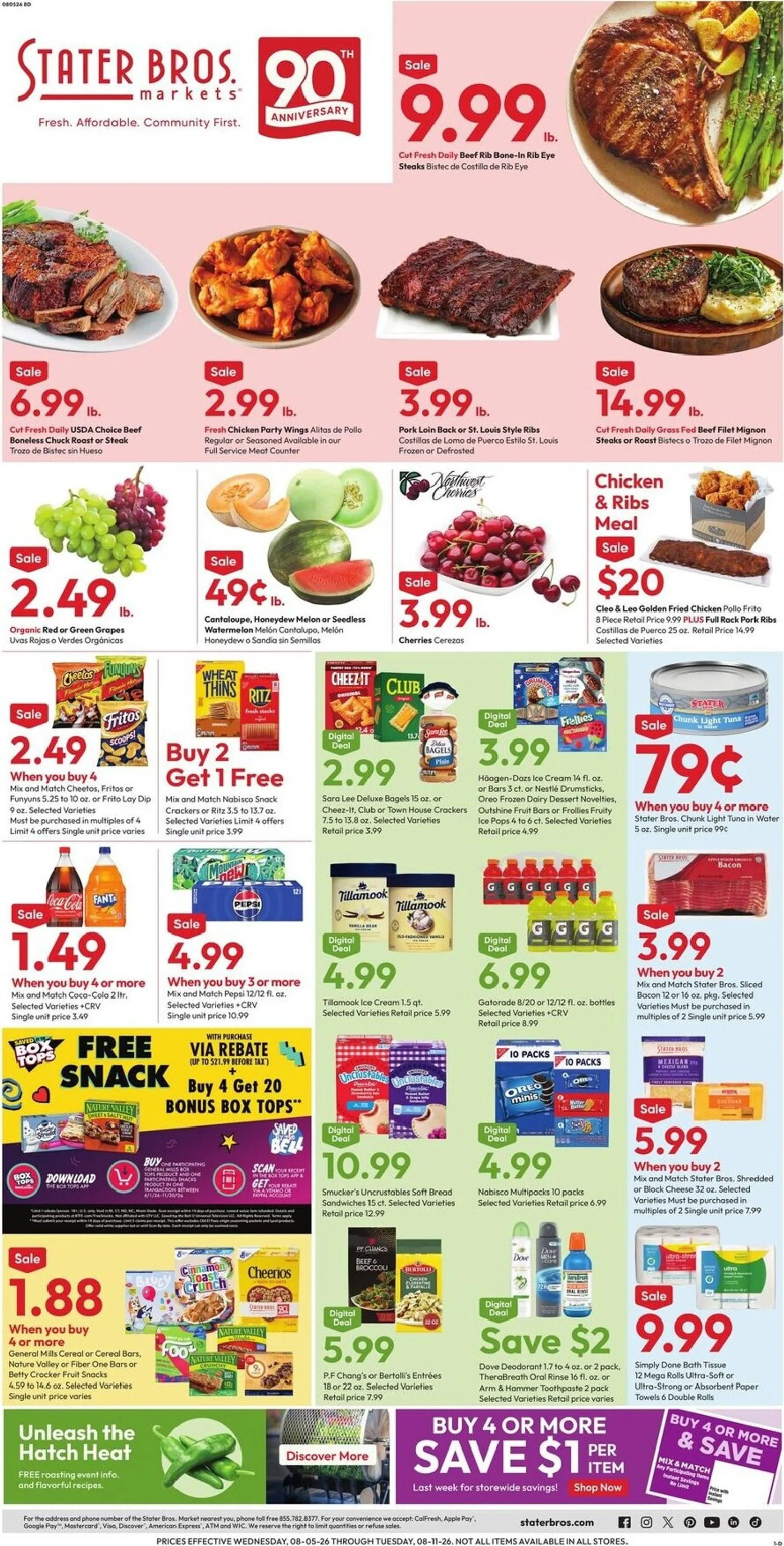 Weekly ad Stater Bros. 90th Anniversary Sales Brochure from August 5 to August 11 2026 - Page 1