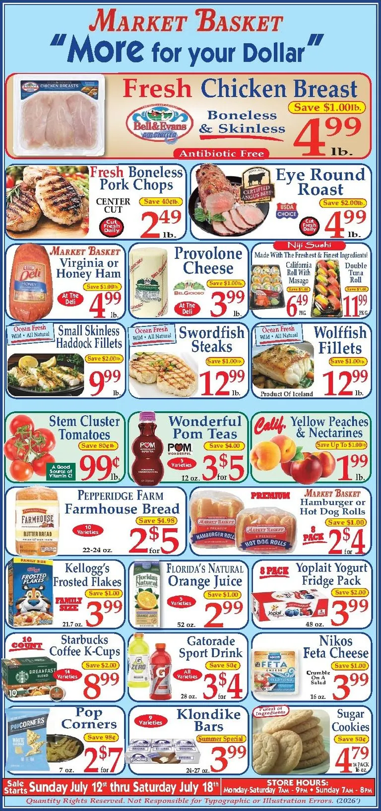 Current Market Basket leaflet valid from Sunday 07/12/2026 to Saturday 07/18/2026
