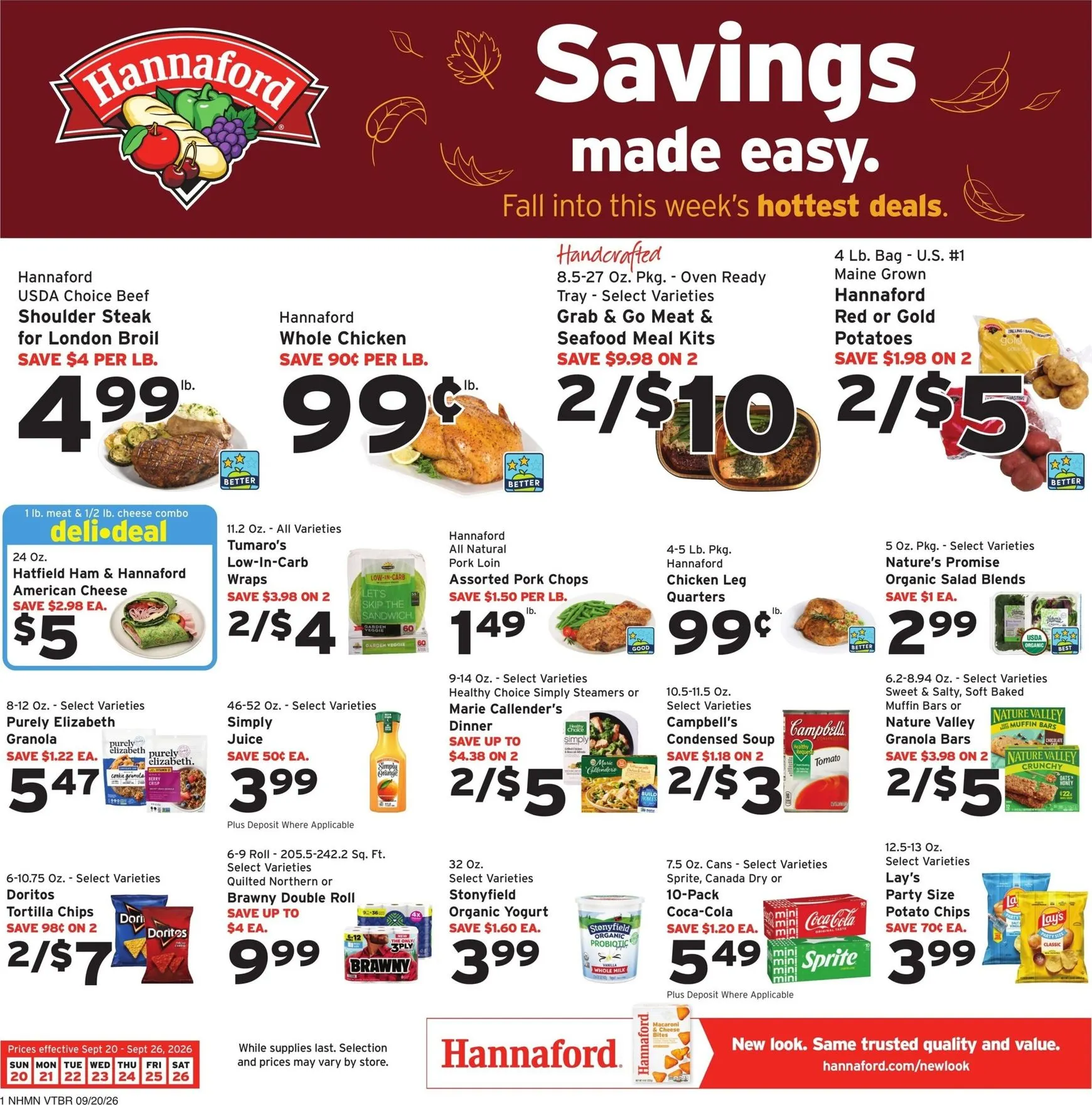 Current Hannaford leaflet valid from Sunday 09/20/2026 to Saturday 09/26/2026