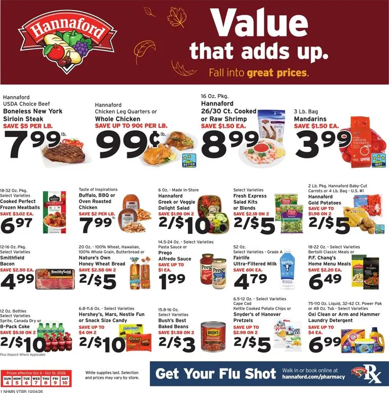 Current Hannaford leaflet valid from Sunday 10/04/2026 to Saturday 10/10/2026