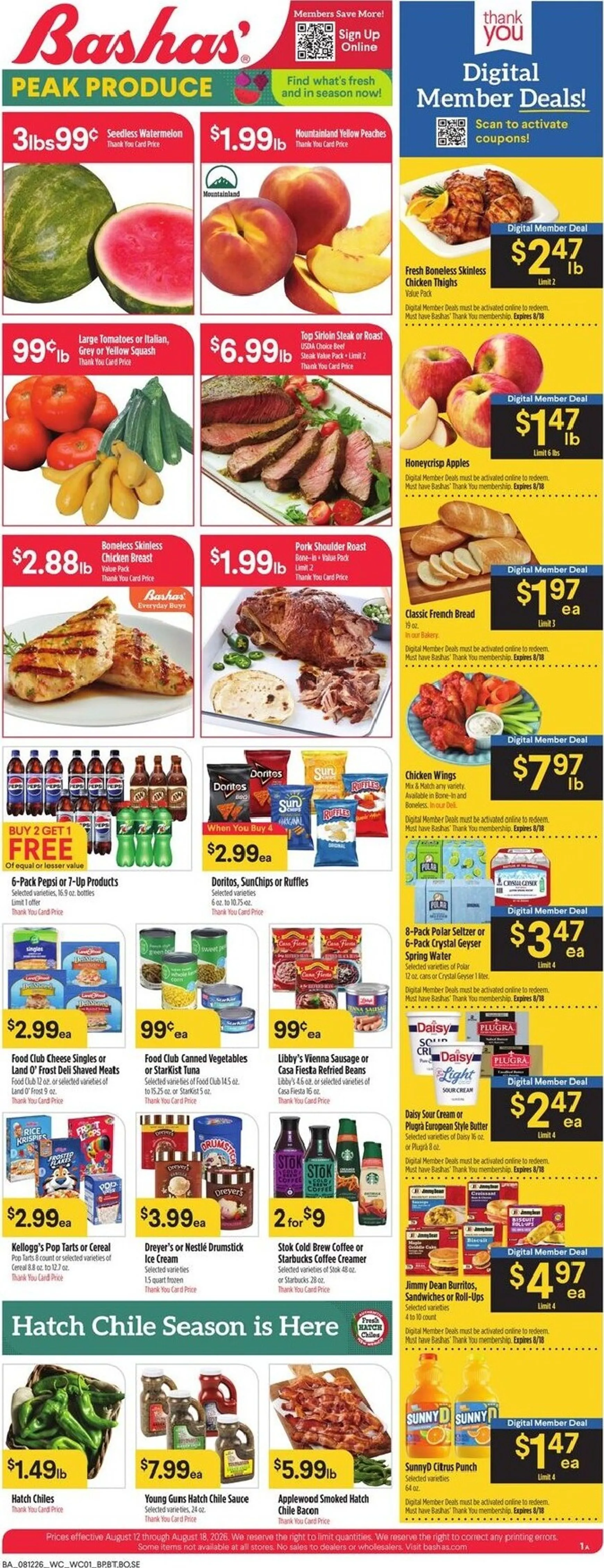 Weekly ad Current Bashas' leaflet valid from Wednesday 08/12/2026 to Tuesday 08/18/2026 from August 12 to August 18 2026 - Page 1