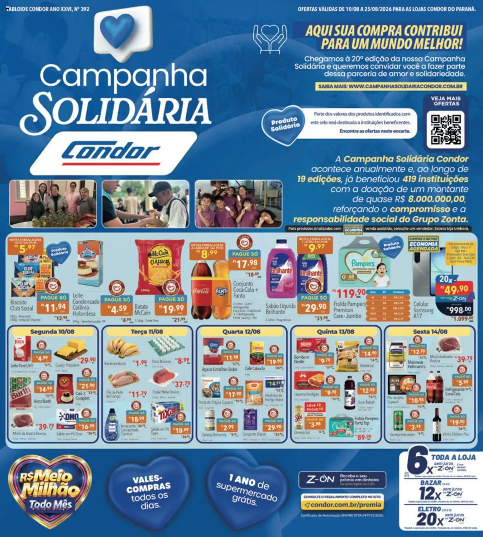 Encarte de Supermercados Condor ofertas Campanha Solidária de 10/08/2026 10 de agosto até 25 de agosto 2026 - Pagina 1