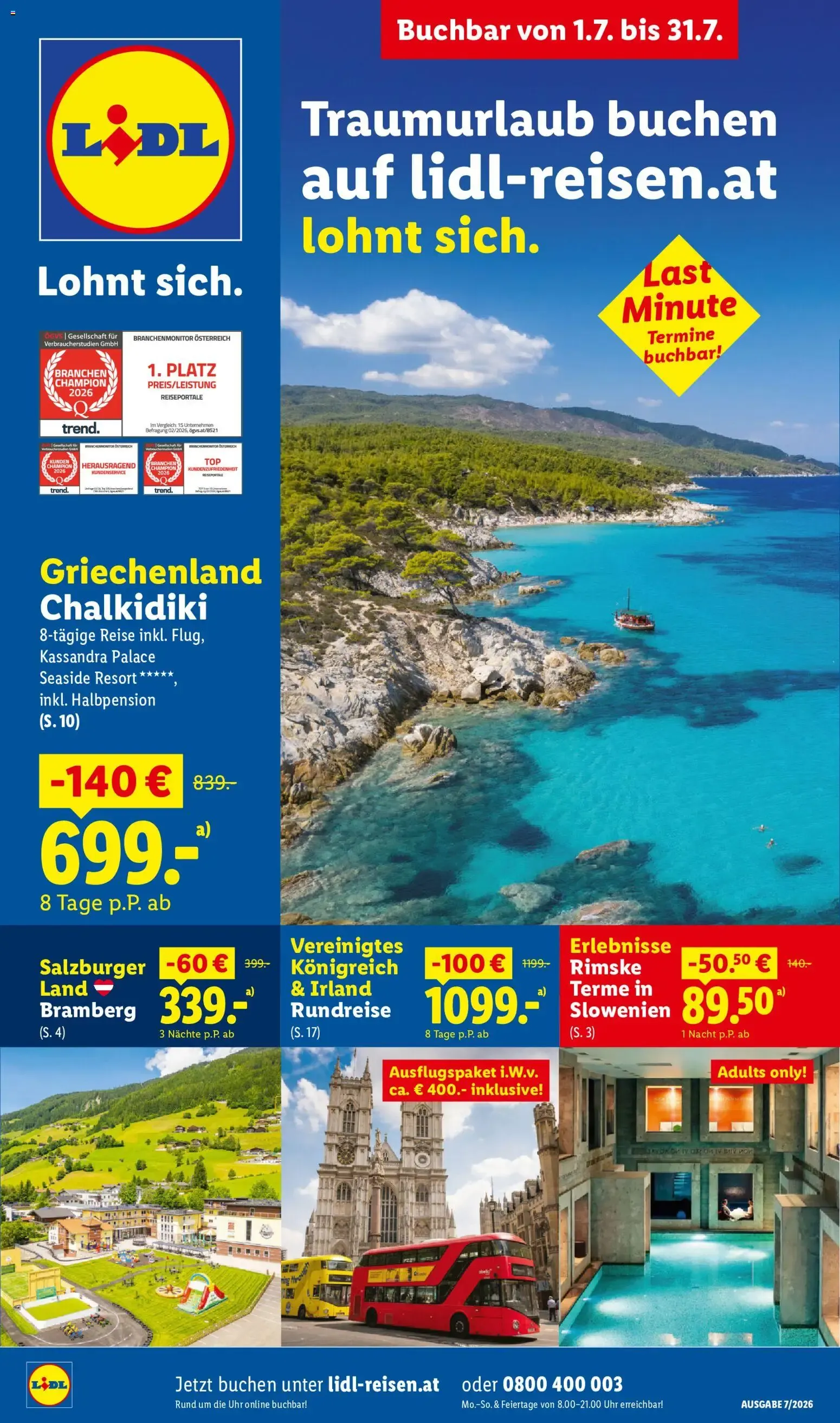 Lidl Traumurlaub - Buchbar von 1.7. bis 31.7. von 1. Juli bis 31. Juli 2026 - Flugblätt seite  1
