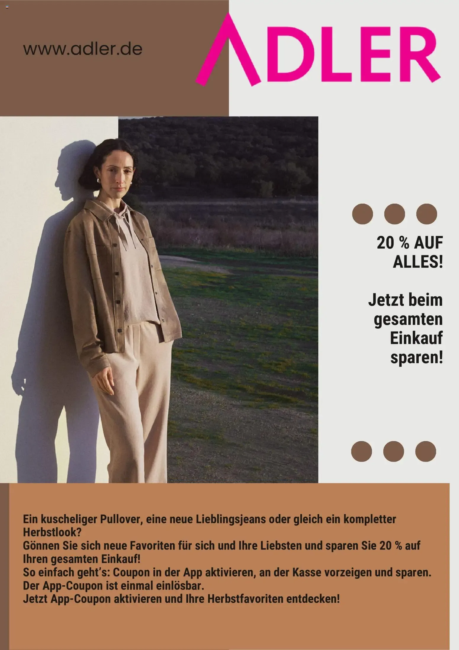 Adler: 20% auf alles! Herbstlook von 20. Oktober bis 23. November 2026 - Prospekt seite 1
