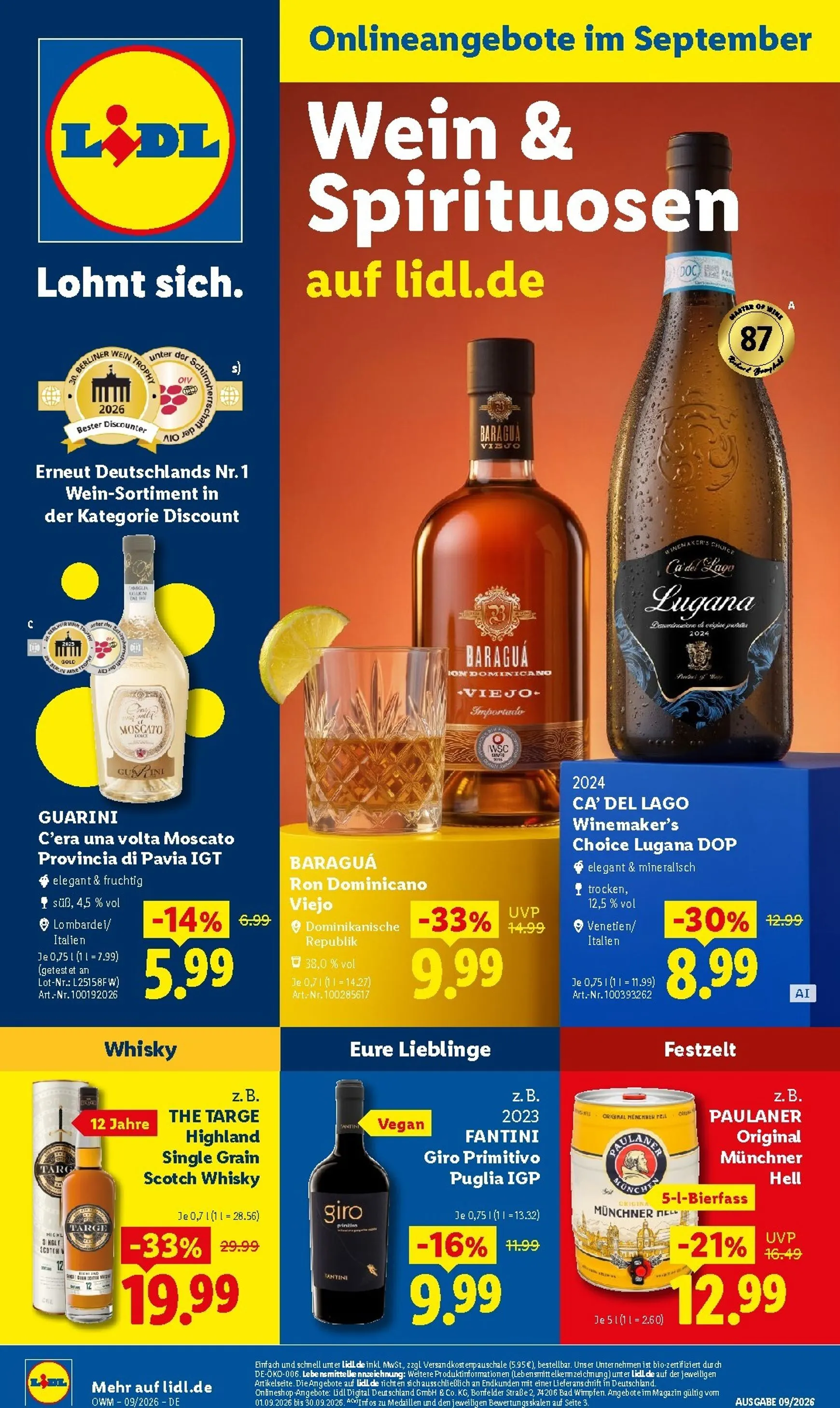 Lidl - Wein & Spirituosen Prospekt – von Dienstag 01.09.2026 bis Mittwoch 30.09.2026 von 1. September bis 30. September 2026 - Prospekt seite 1