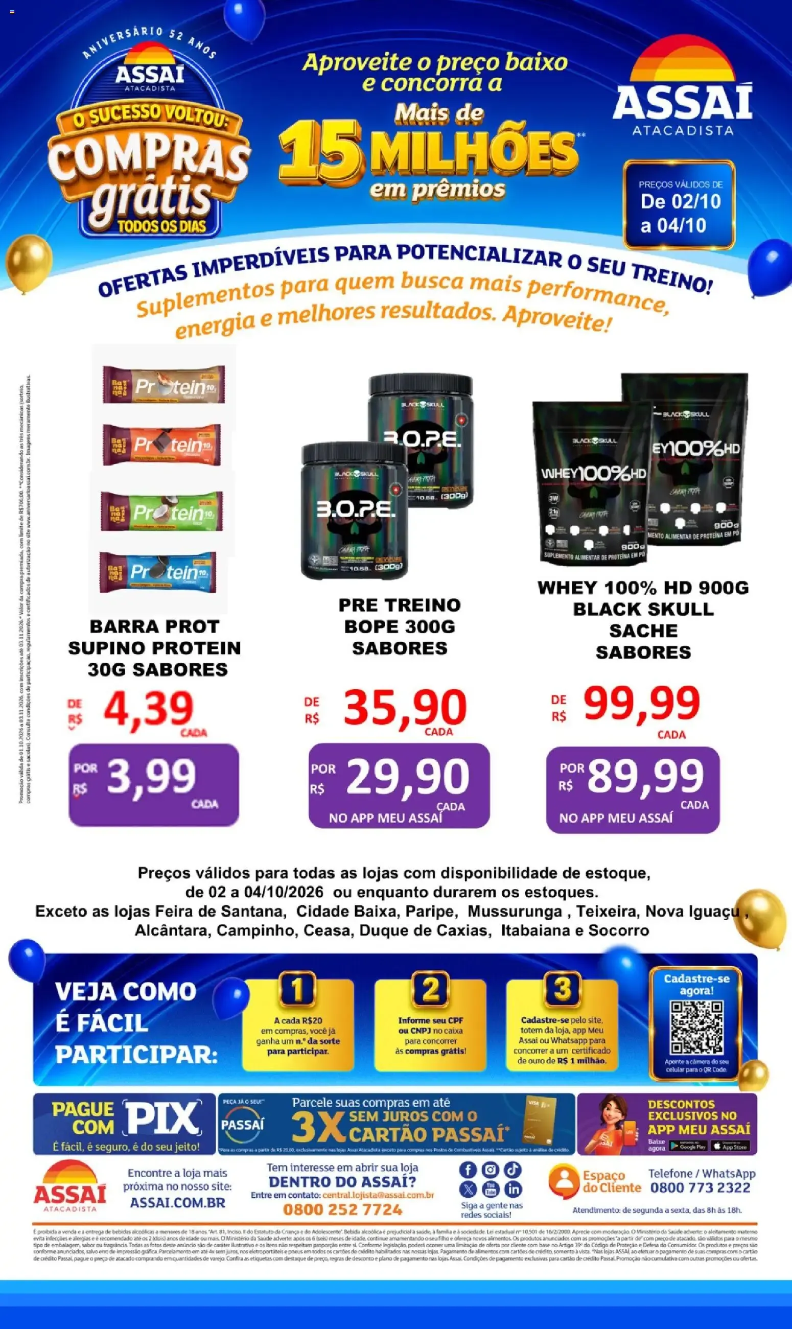Encarte de Assaí Atacadista: Compras Grátis e Ofertas de Suplementos 2 de outubro até 4 de outubro 2026 - Pagina 1