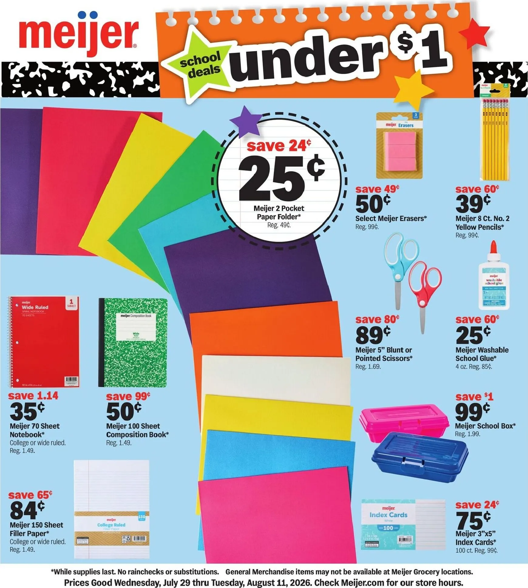 Weekly ad Meijer School Deals Under $1 from July 29 to August 11 2026 - Page 1