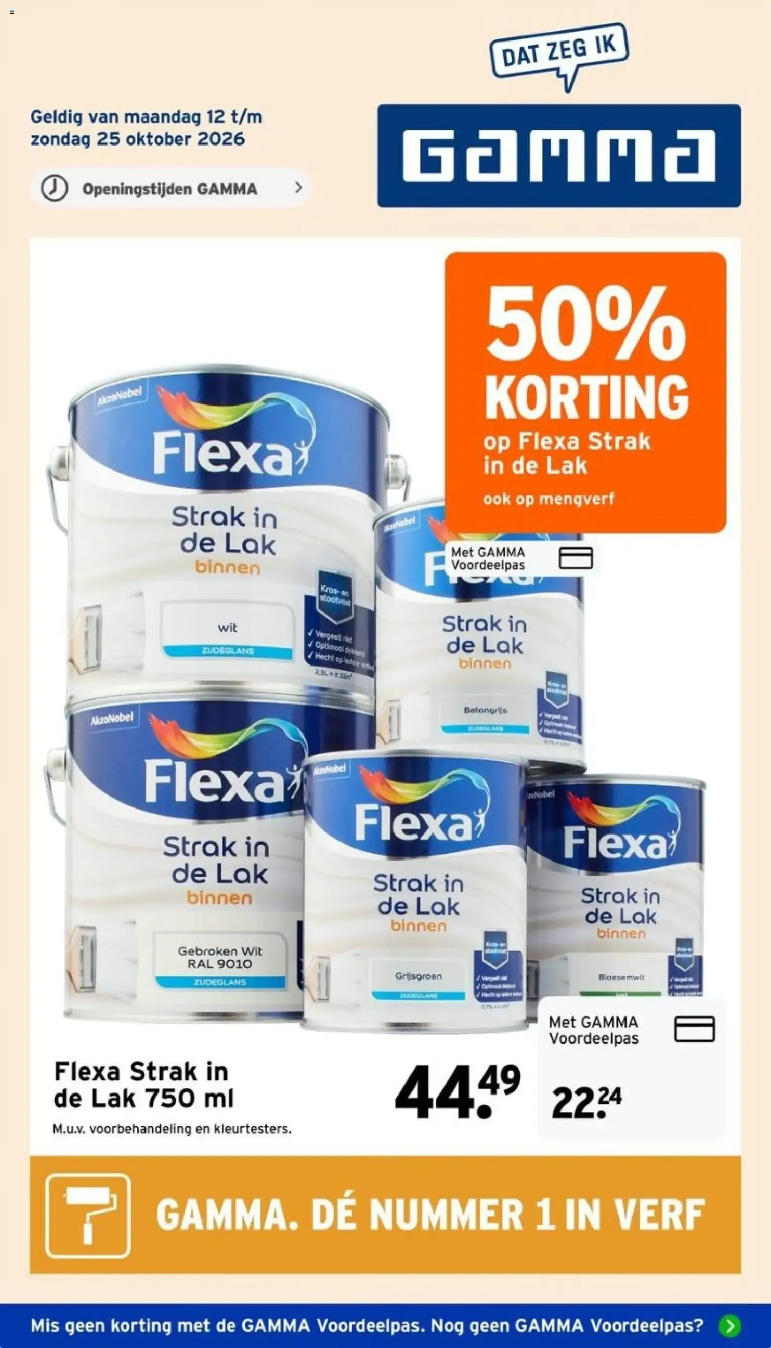 GAMMA: 50% KORTING op Flexa Strak in de Lak van 12 oktober tot 25 oktober 2026 - Folder pagina 1