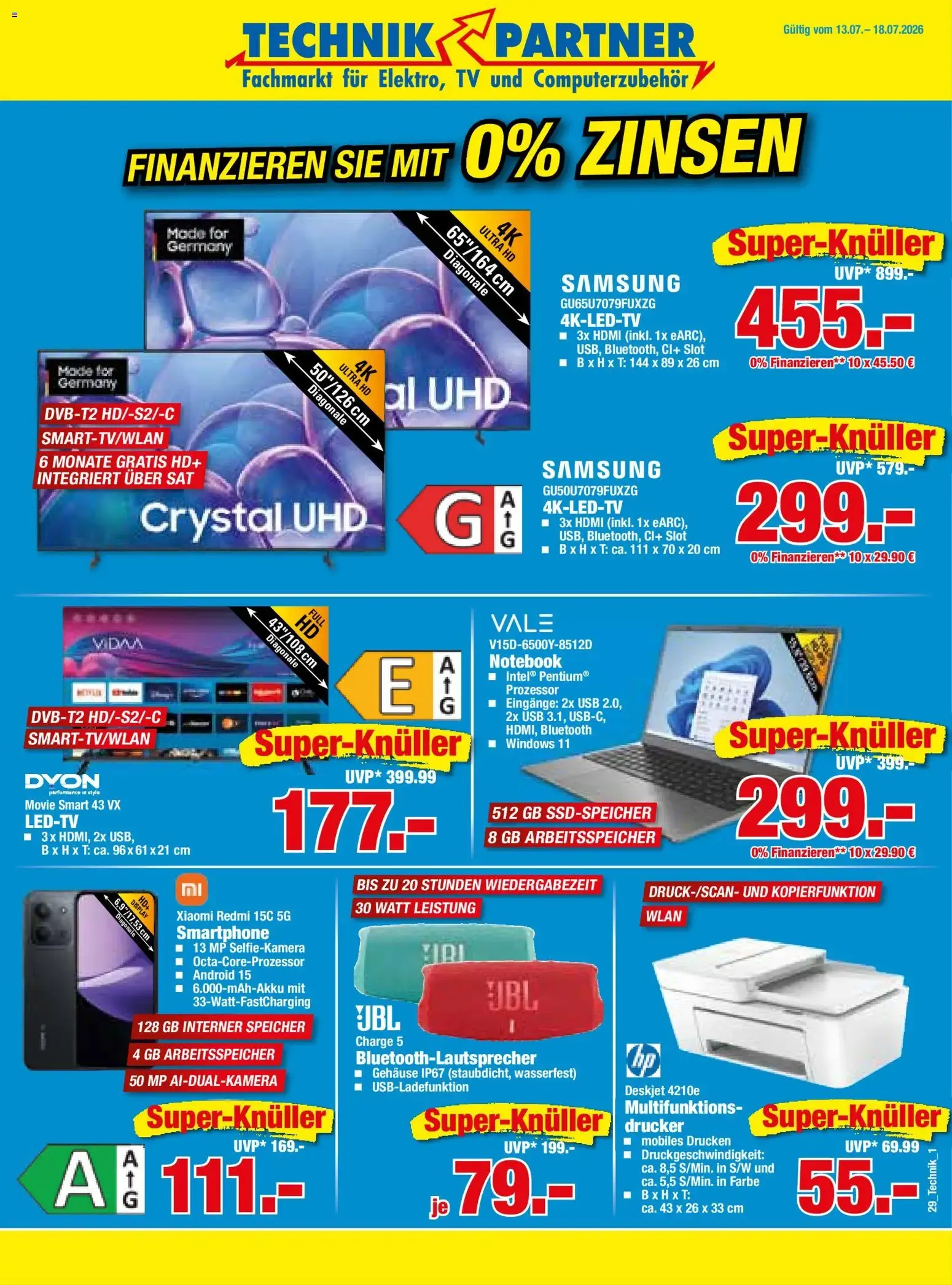TECHNIK PARTNER Fachmarkt für Elektro, TV und Computerzubehör von 13. Juli bis 18. Juli 2026 - Prospekt seite 1