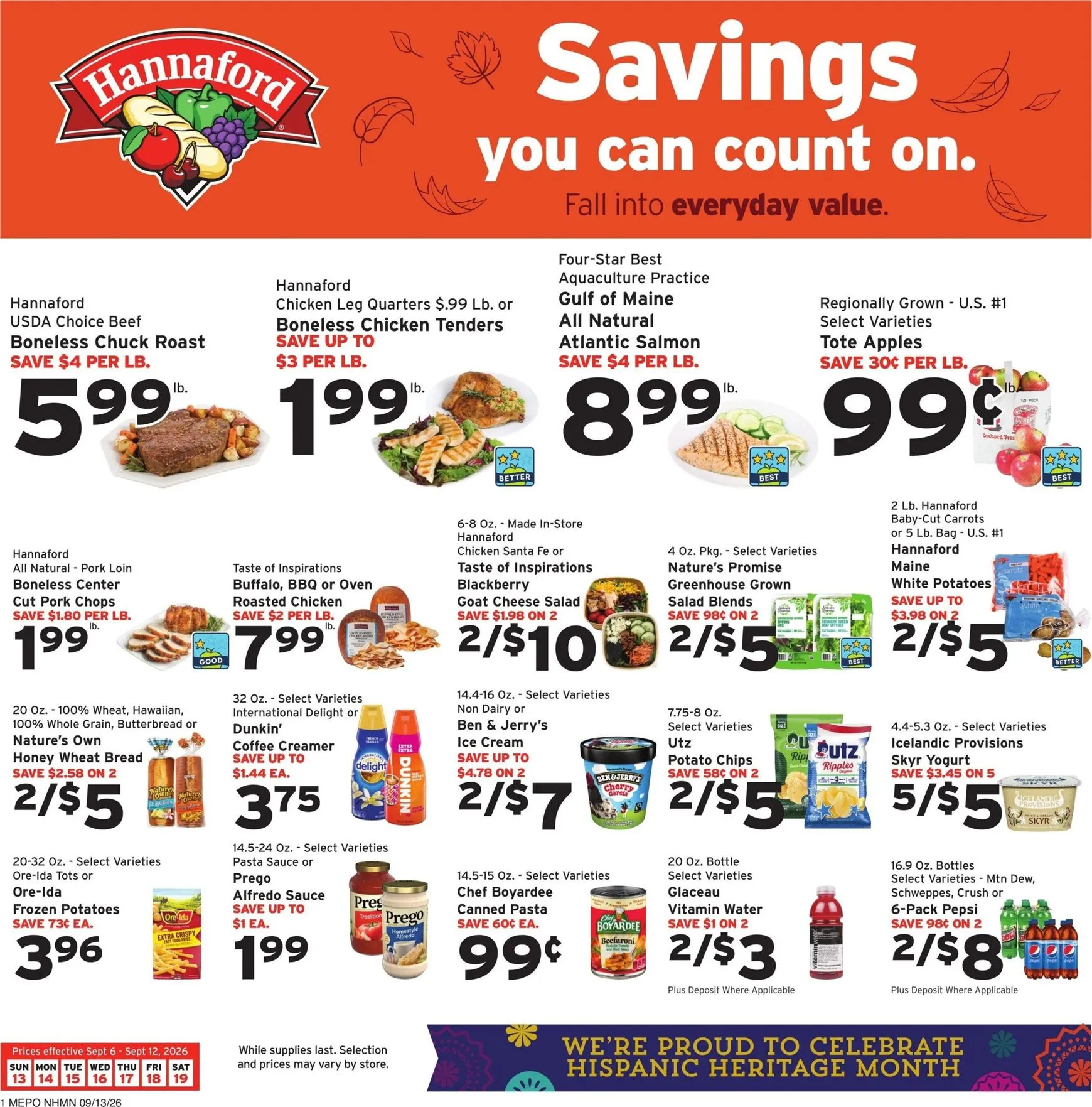 Current Hannaford leaflet valid from Sunday 09/13/2026 to Saturday 09/19/2026