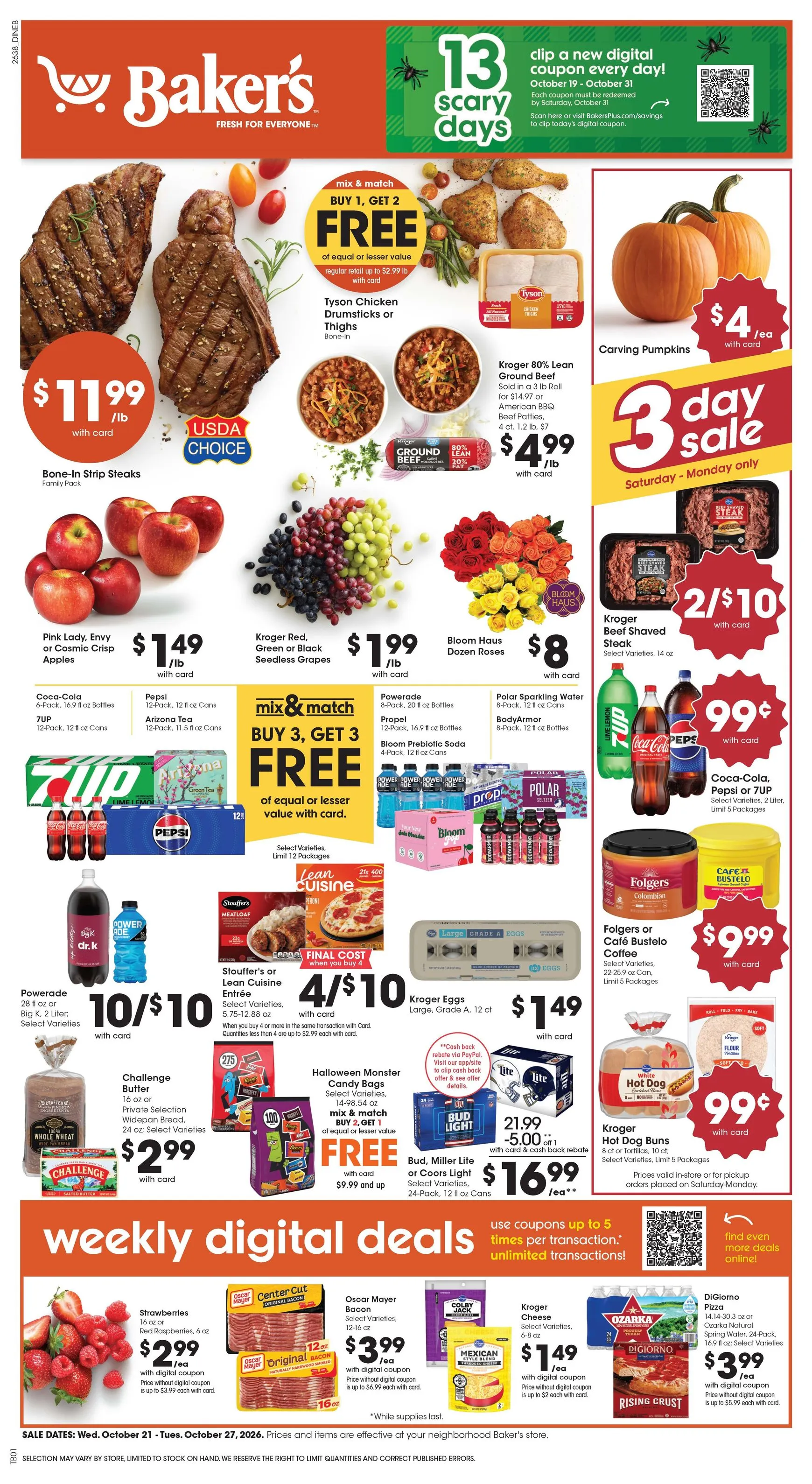Weekly promotion Current Baker's leaflet valid from Wednesday 10/21/2026 to Tuesday 10/27/2026 spanning from October 21 to October 27 2026 - Page 1 for Catalogue 365