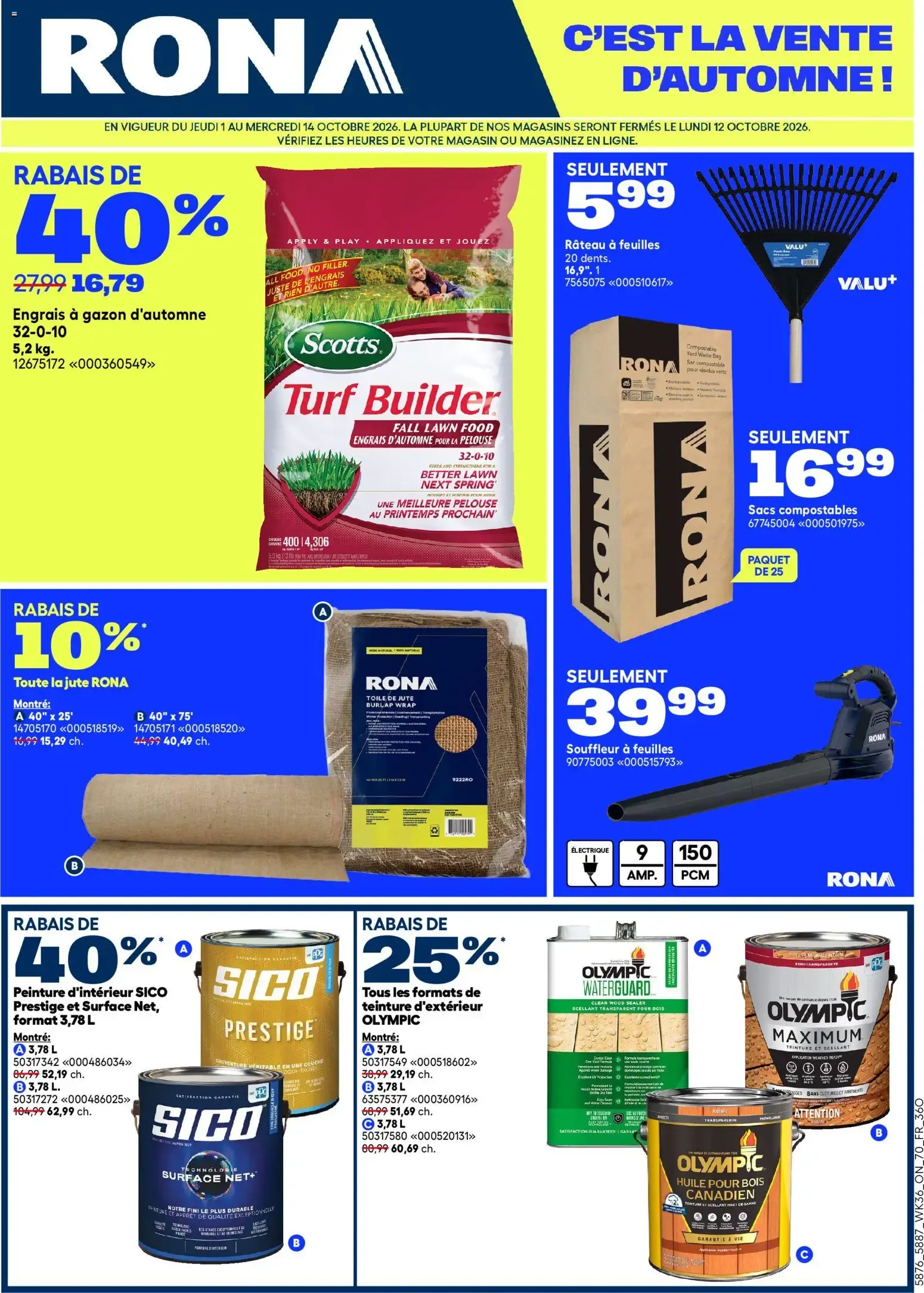 Rona circulaire from Oct 1, 2026 > weekly specials & deals from October 1 to October 14 2026 - flyer page 1